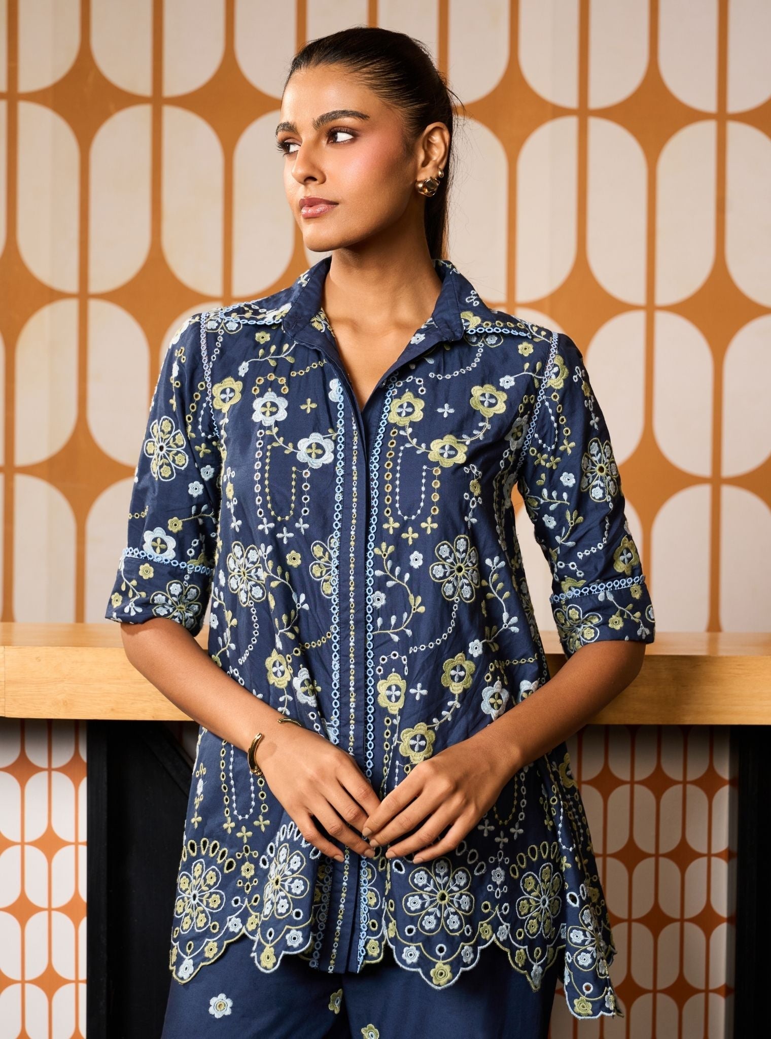 Zahira Supima Cotton Navy Shirt Set