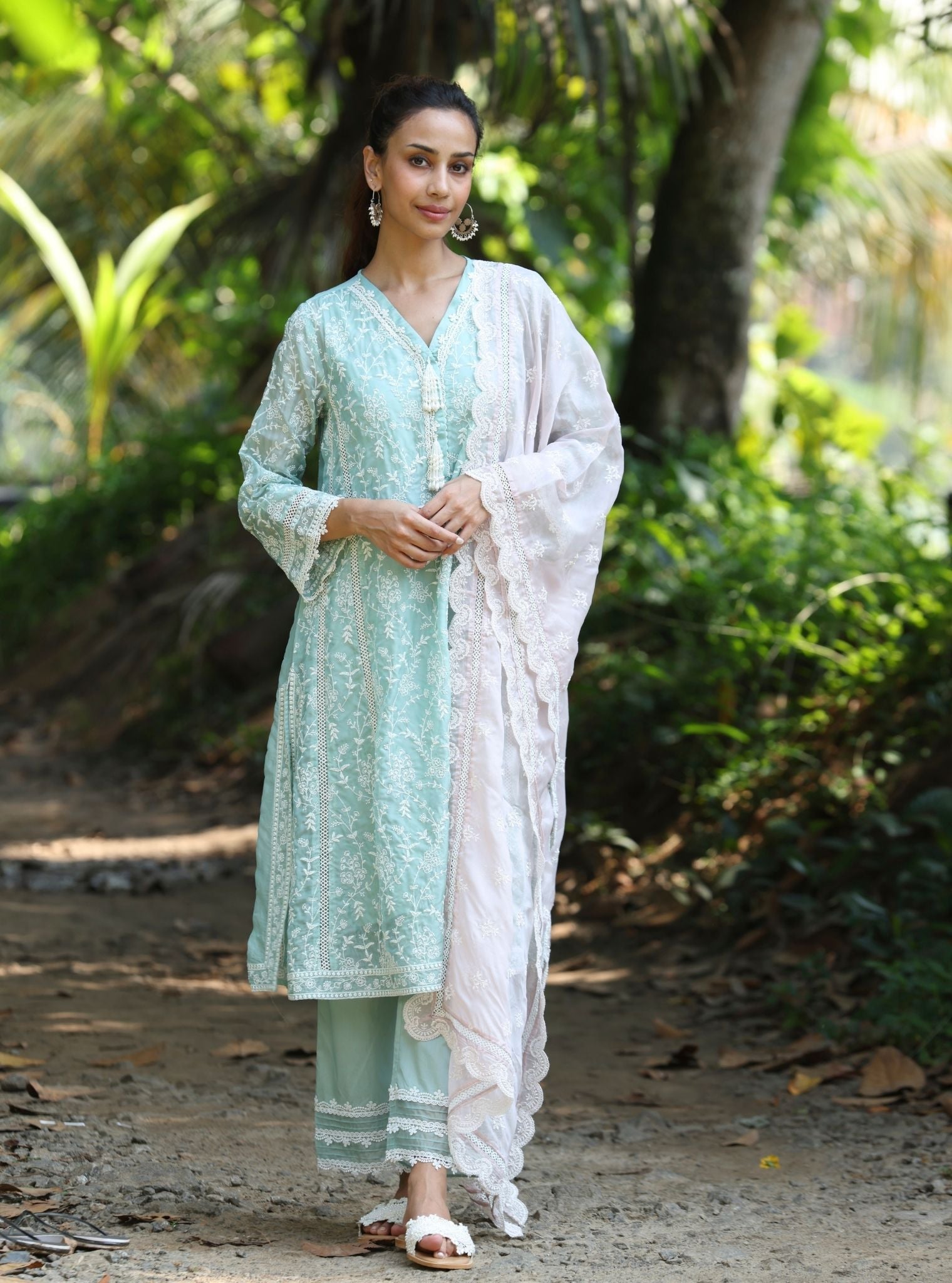 Caara Organza Teal Blue Kurta Set