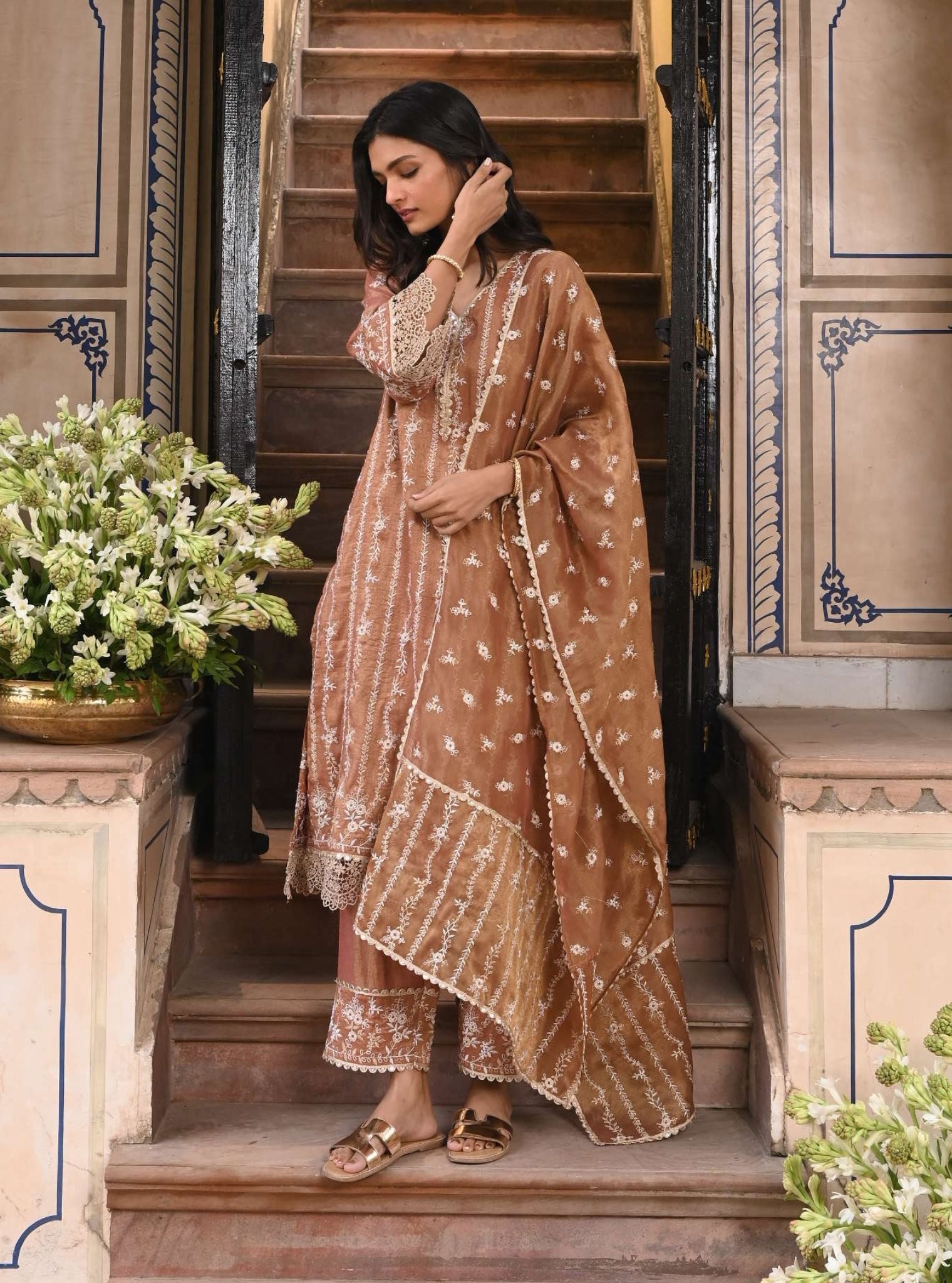 Chaleya Luxe Tissue Satin Old Rose Kurta Set