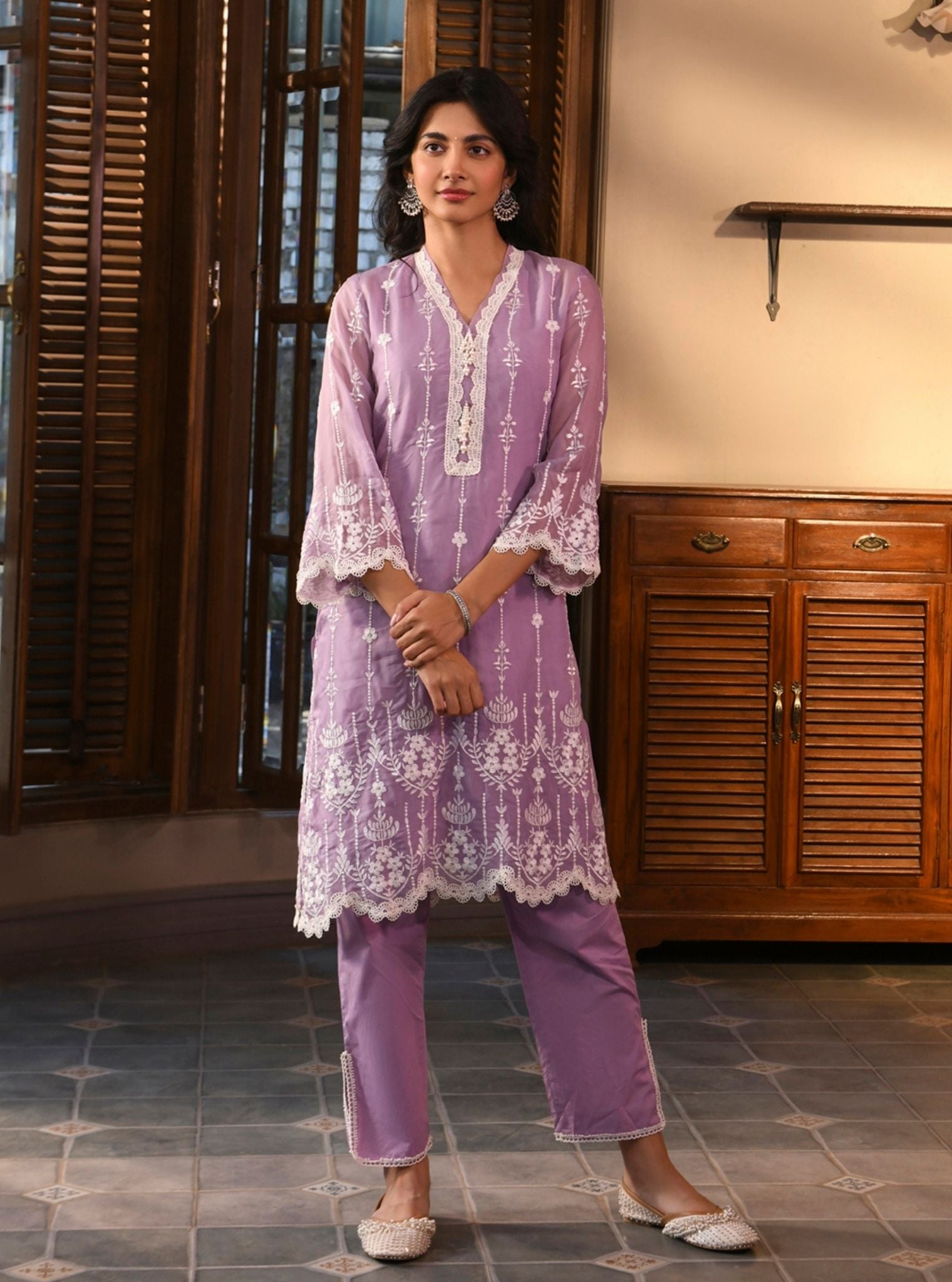 Nima Organza Lavender Kurta Set