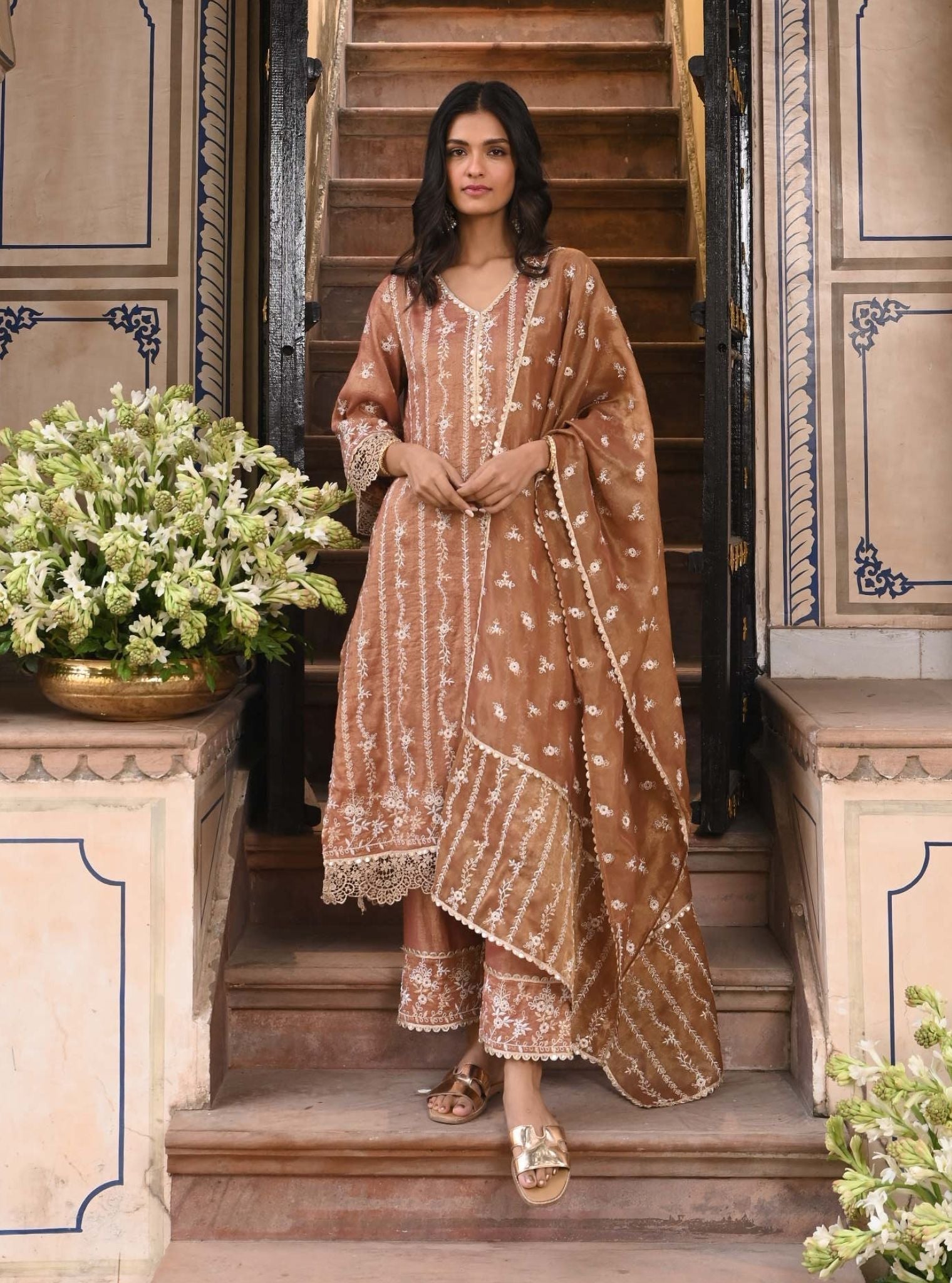Chaleya Luxe Tissue Satin Old Rose Kurta Set