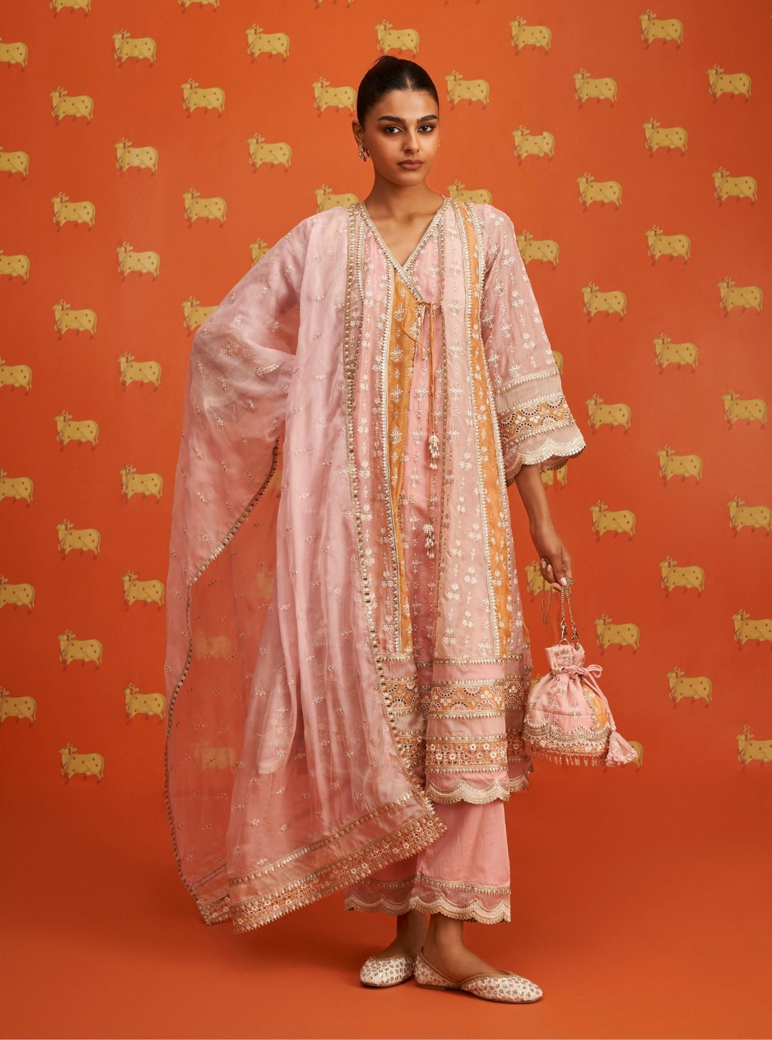 Sawika Organza Pink Anarkali Kurta Set