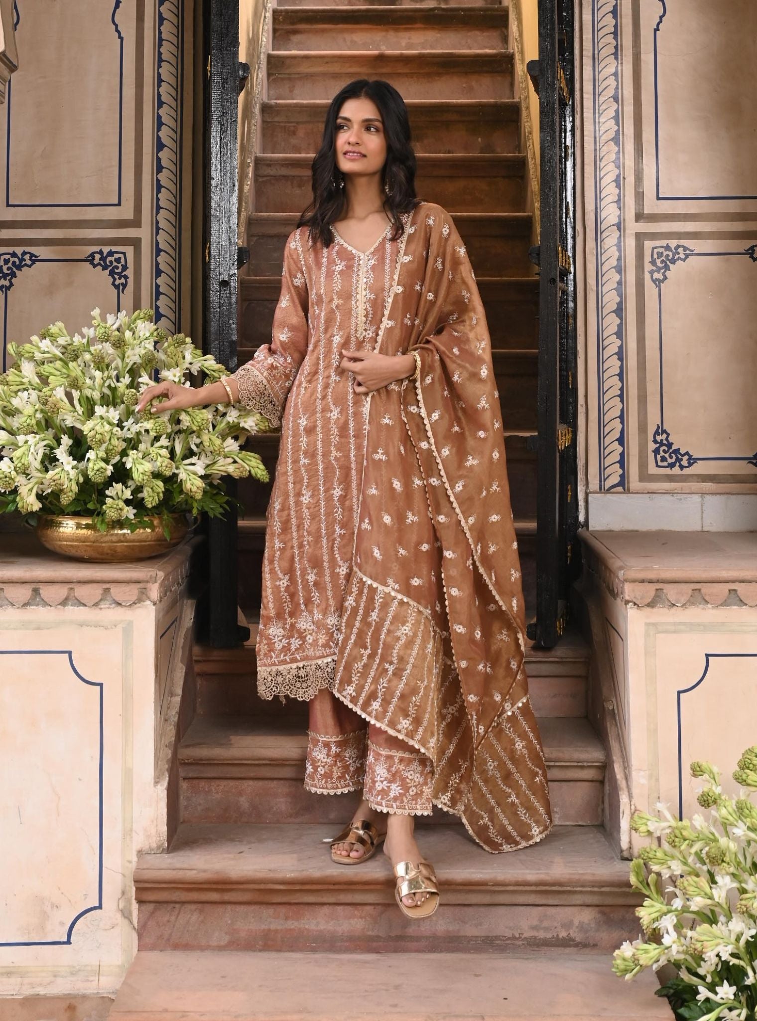Chaleya Luxe Tissue Satin Old Rose Kurta Set