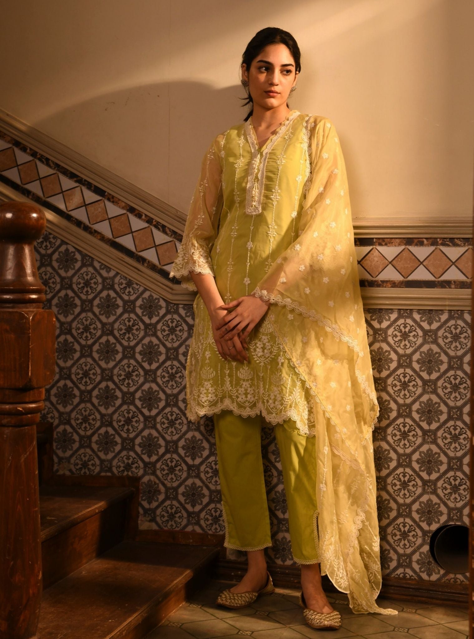 Nima Organza Lime Kurta Set