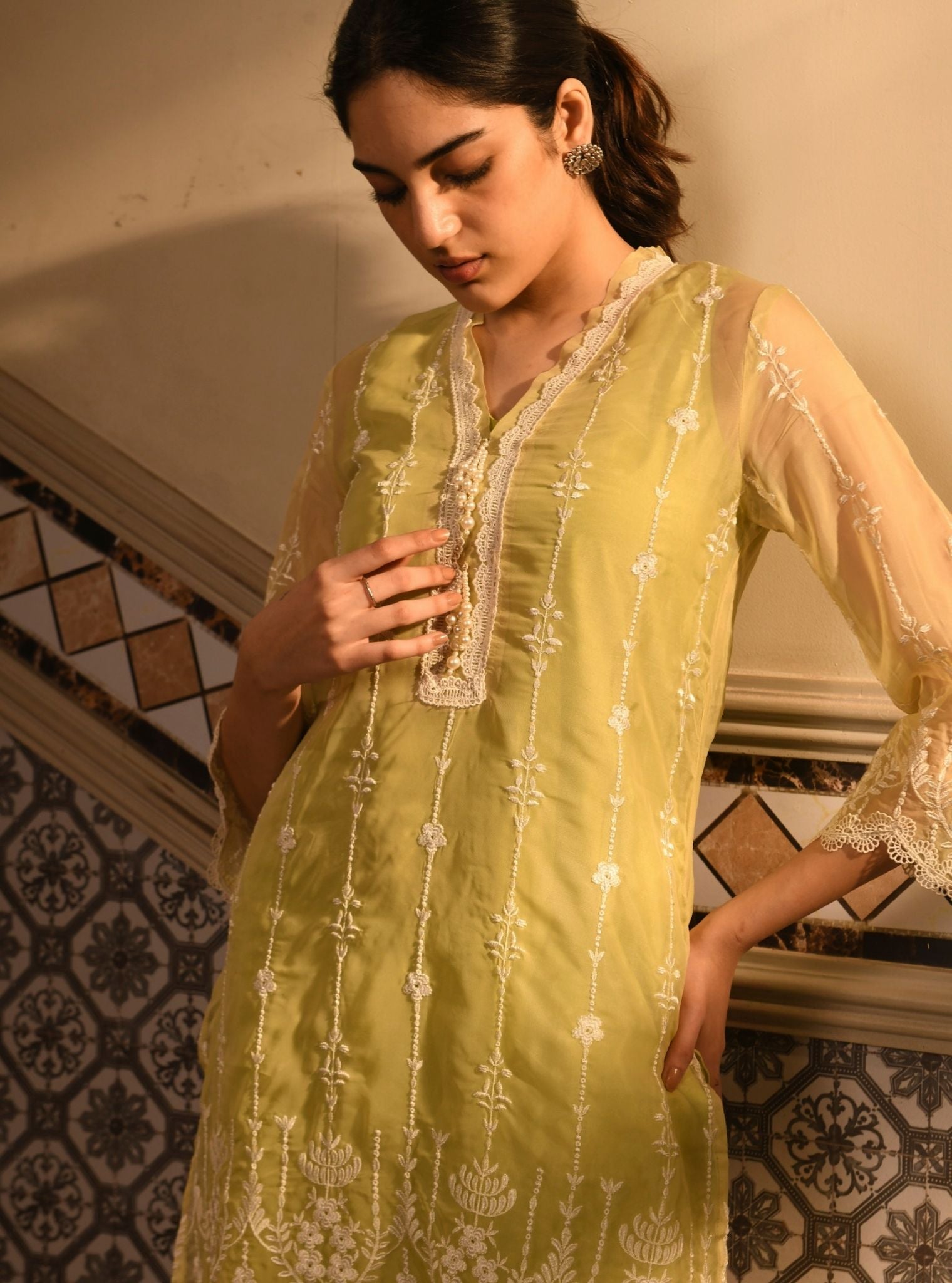Nima Organza Lime Kurta Set