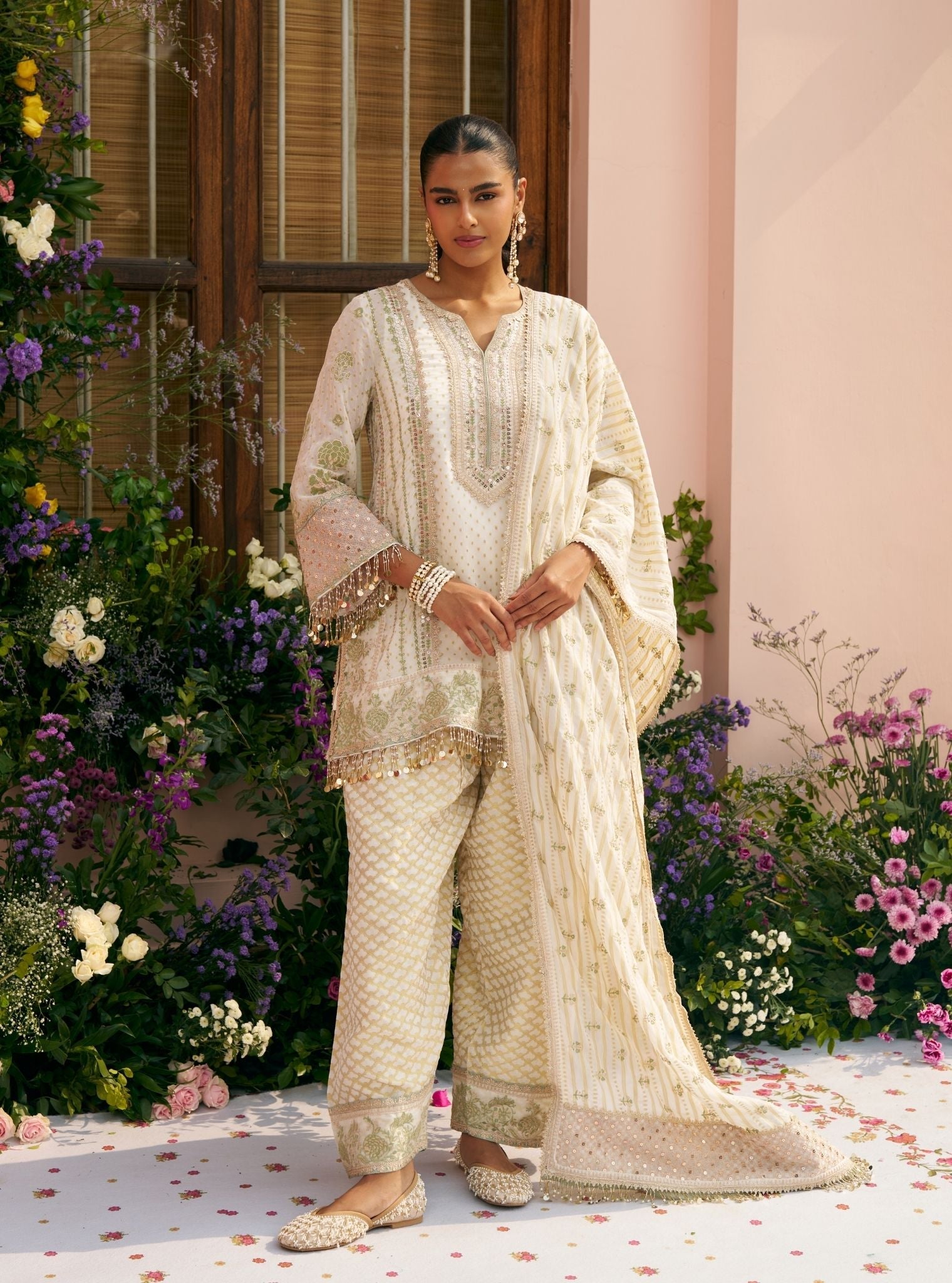 Panchi Banarsi Off White Kurta With Farshi Salwar