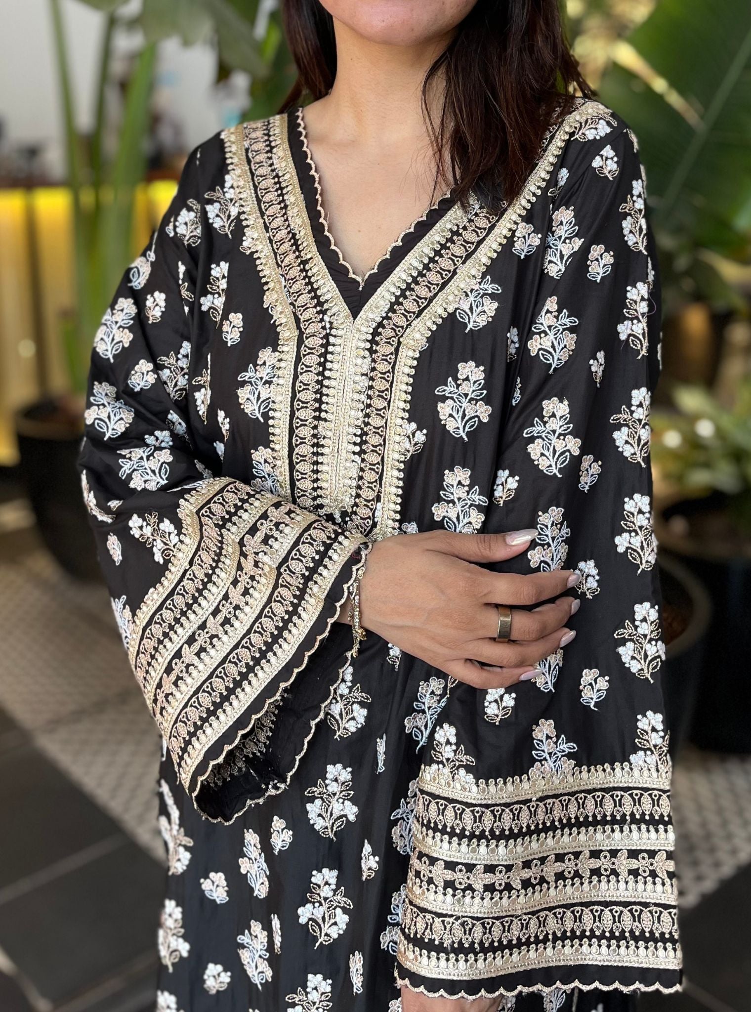 Abria Supima Cotton Black Kurta with Dhoti Pant Set