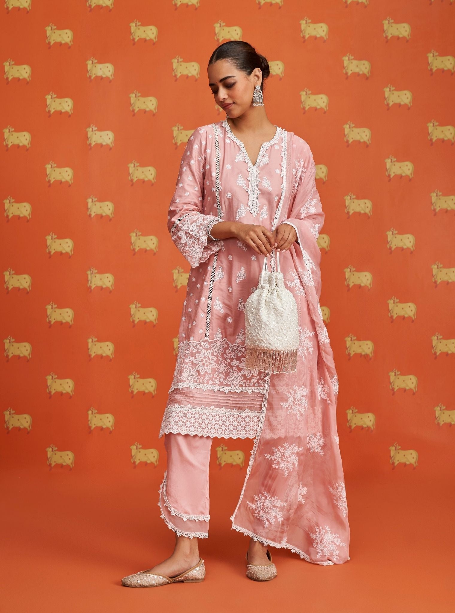 Piti Pima Satin Pink Kurta Set