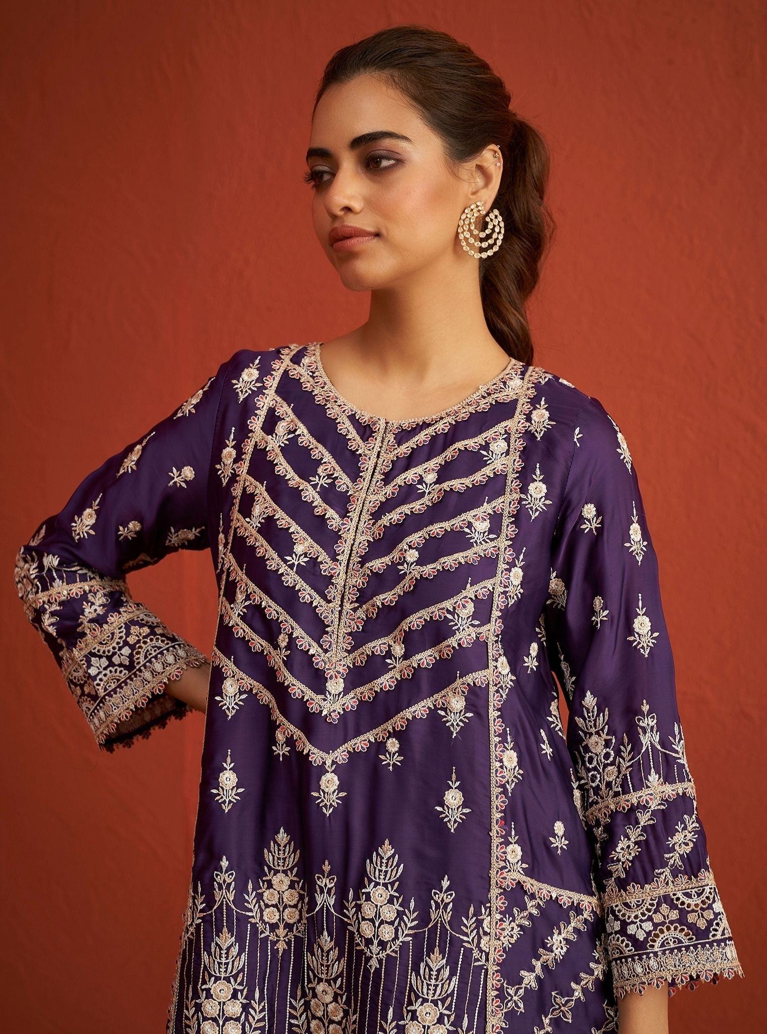 Ambar Organza Satin Purple Kurta Set