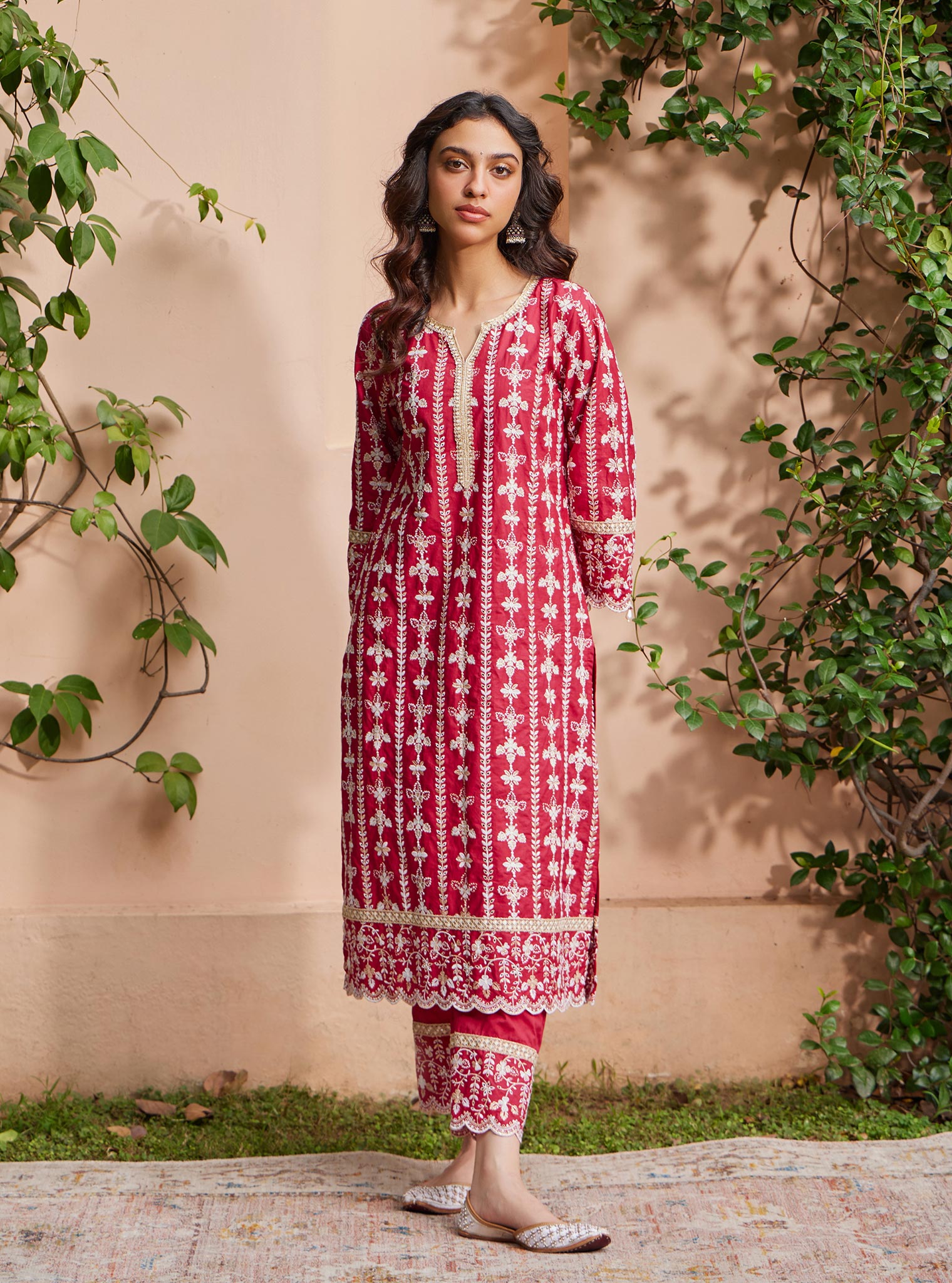 Mulmul Supima Cotton Purvayi Red Kurta