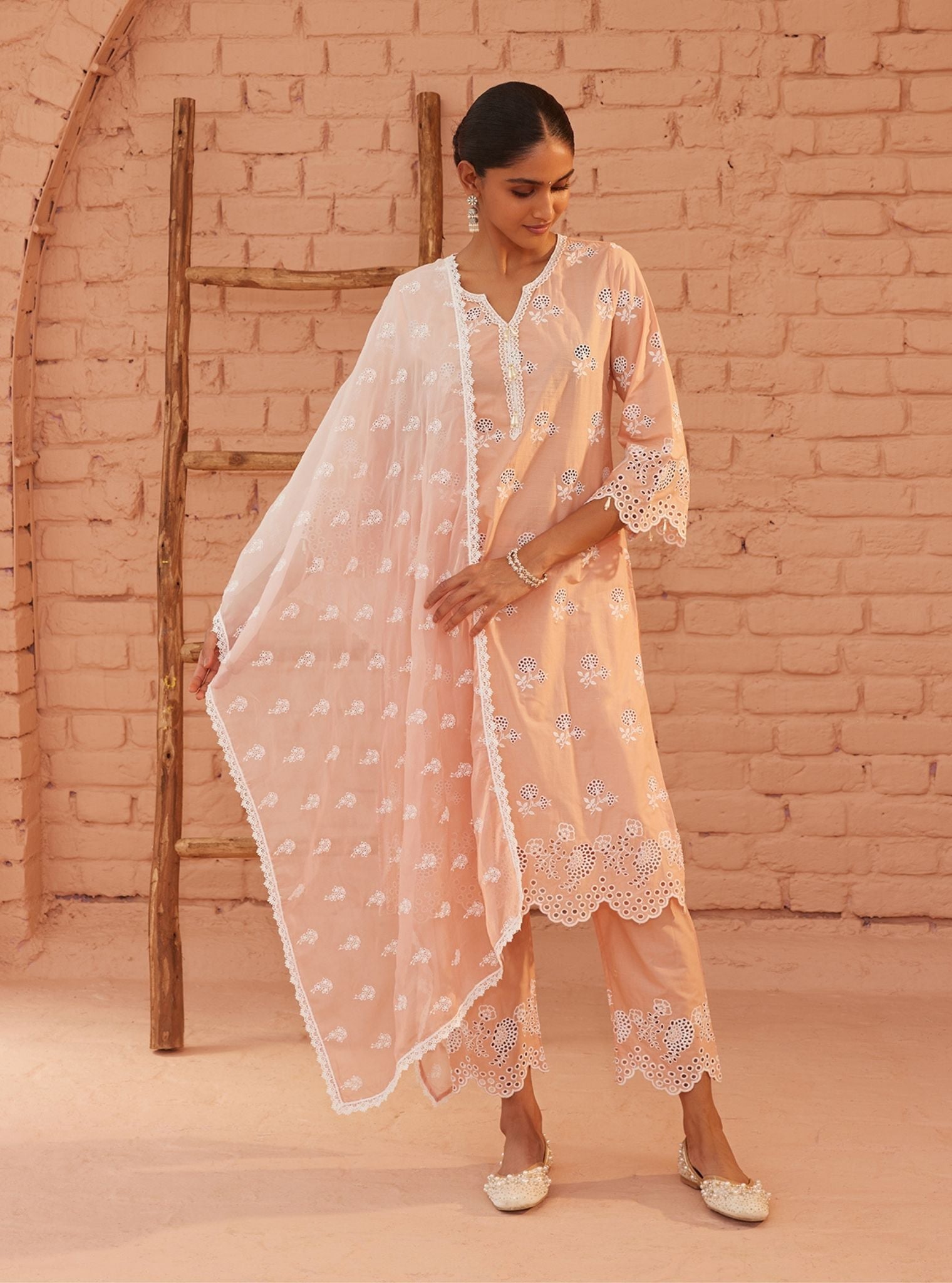 Dahna Supima Cotton Peach Kurta Set