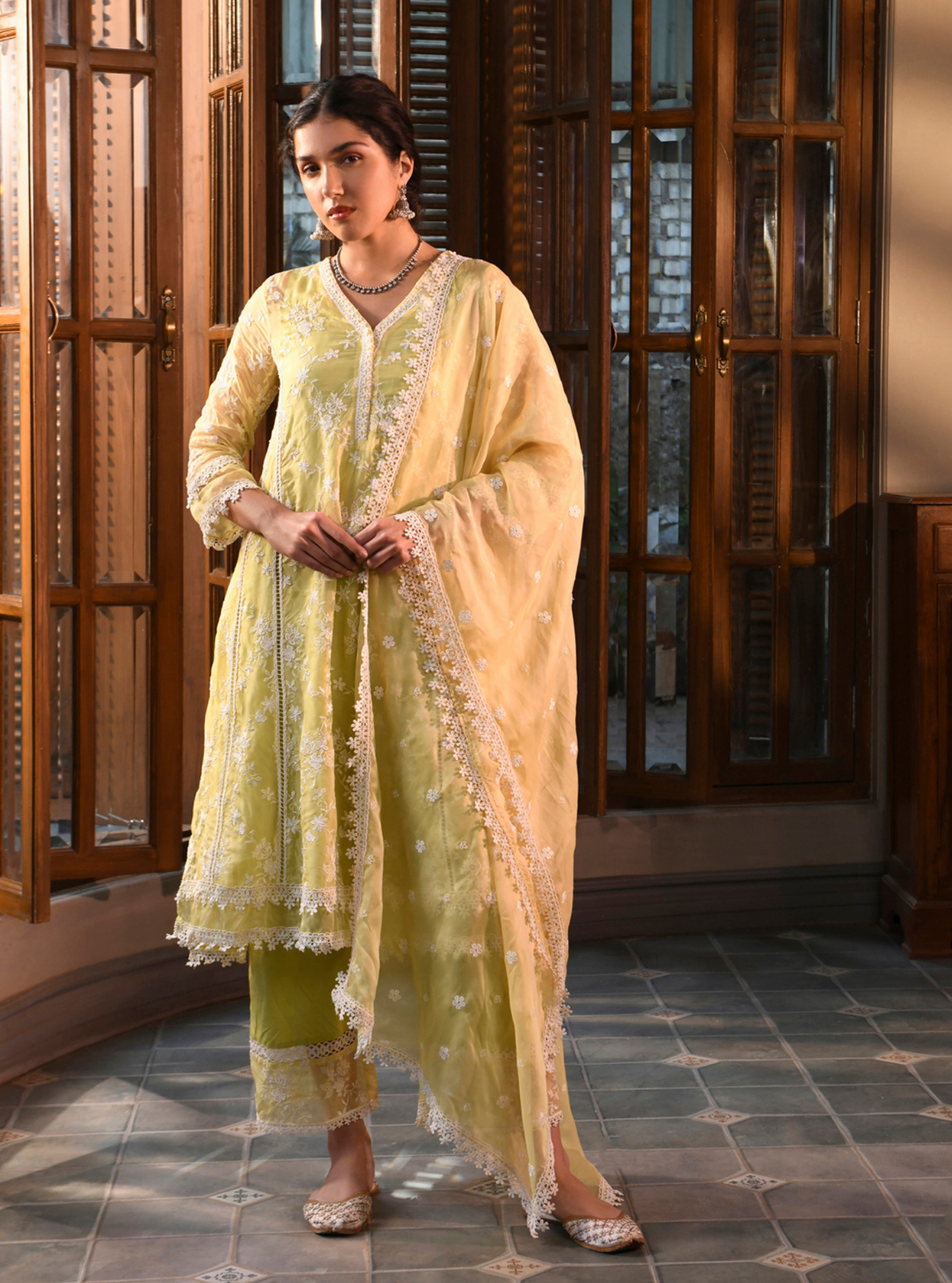 Hiyti Organza Lime Kurta Set