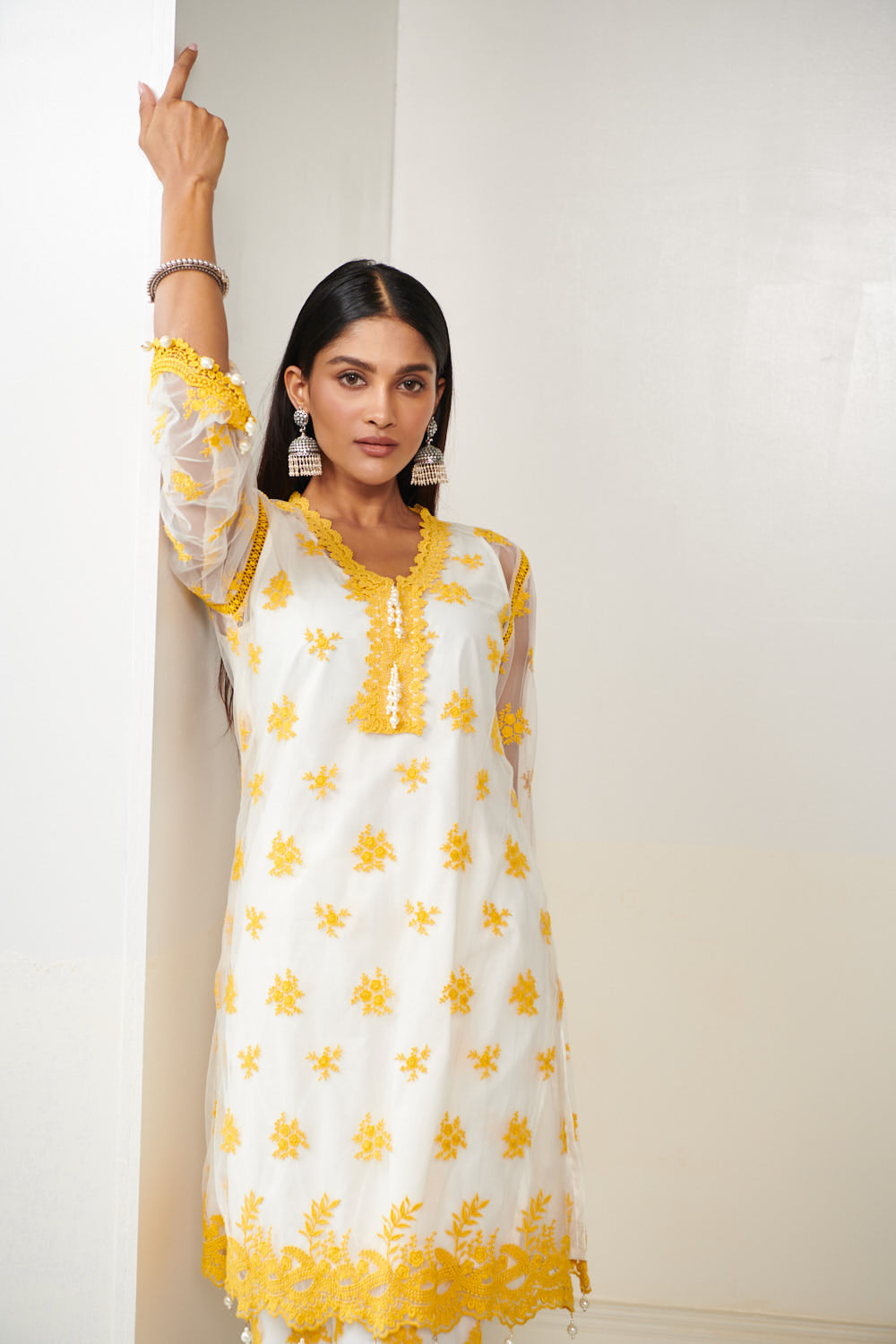 Glenn Net White Kurta with Palazzo Set