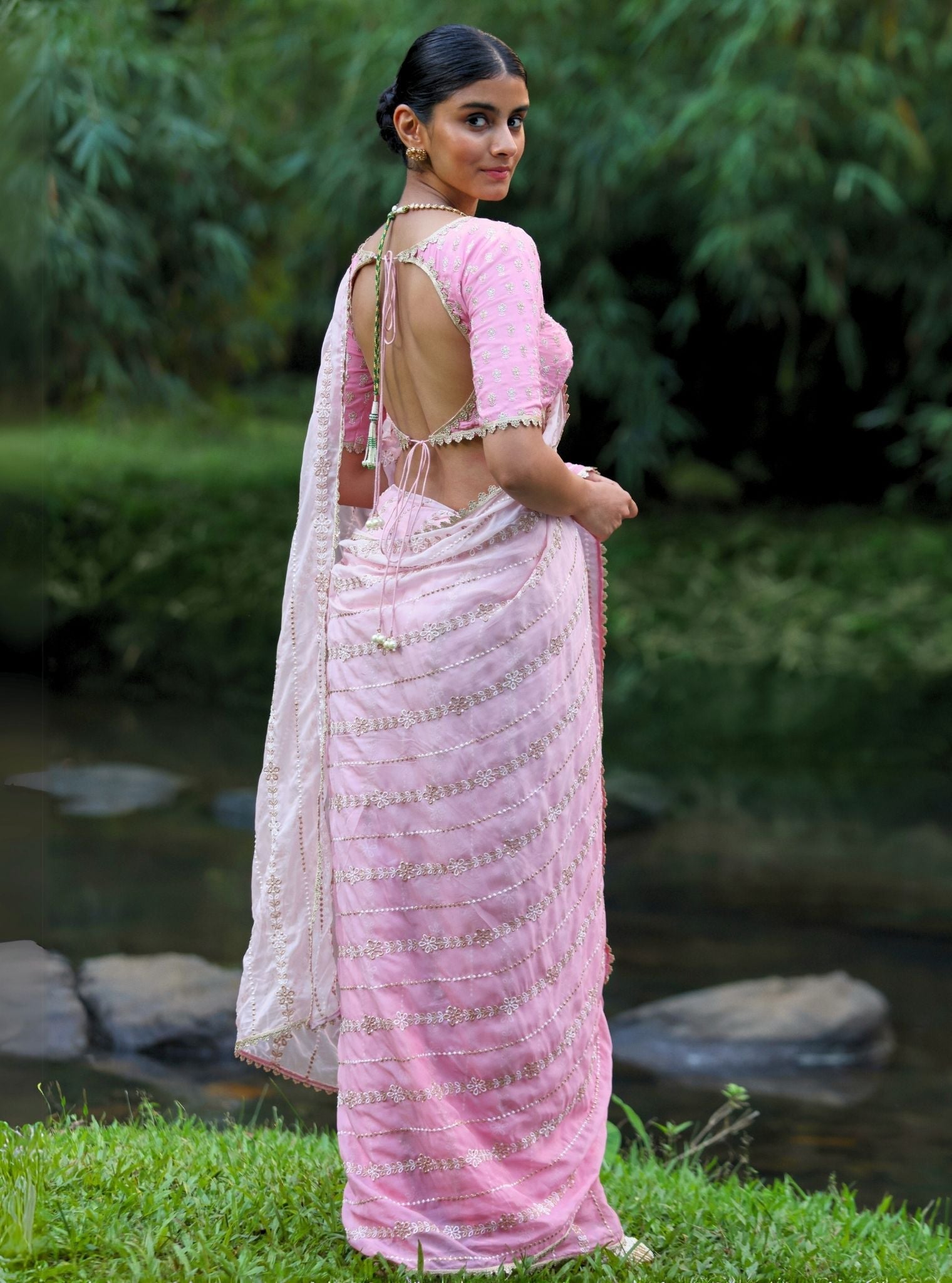 Junoon Organza Ombre Pink Saree