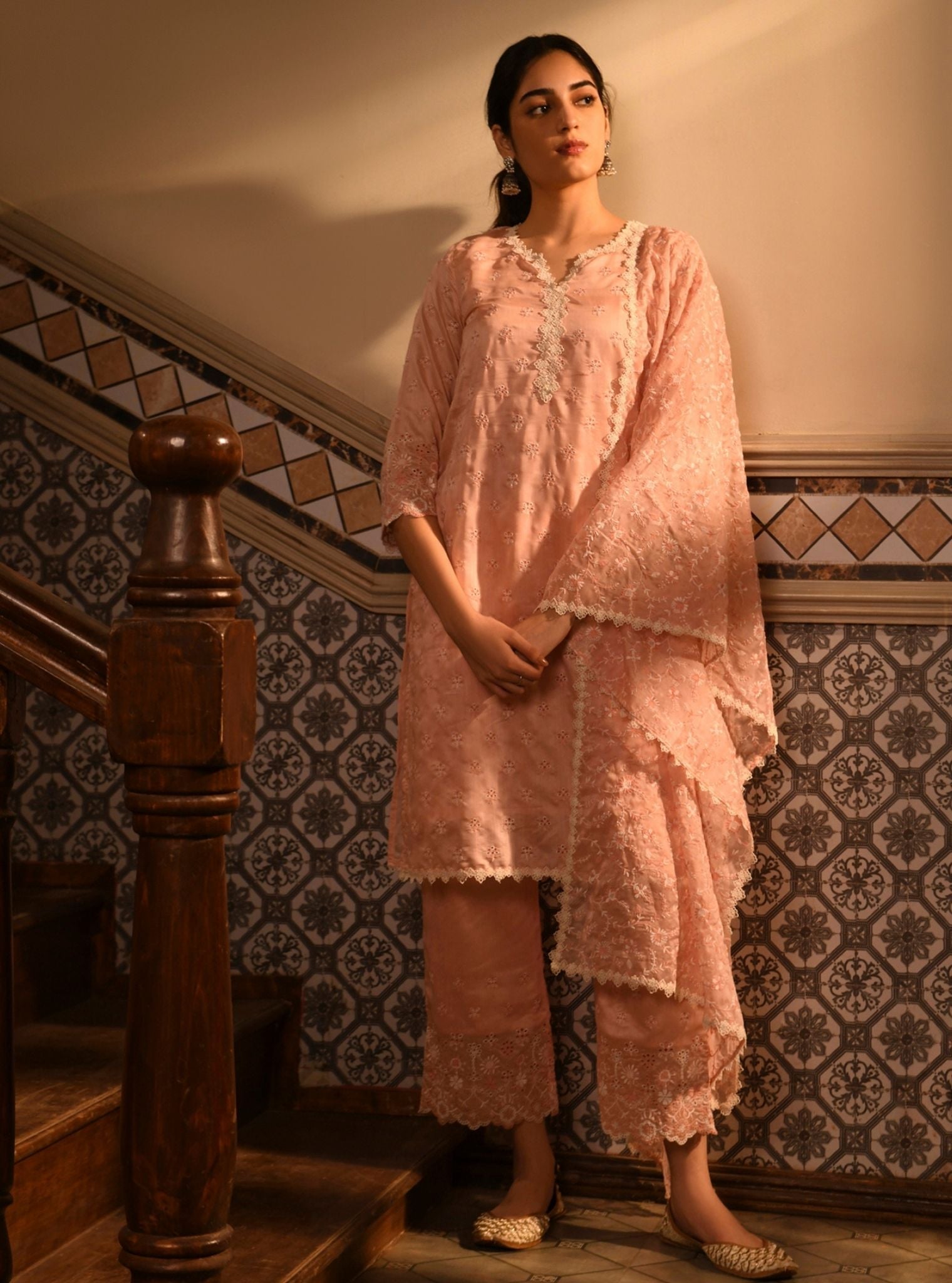 Ray Chanderi Pink Kurta Set
