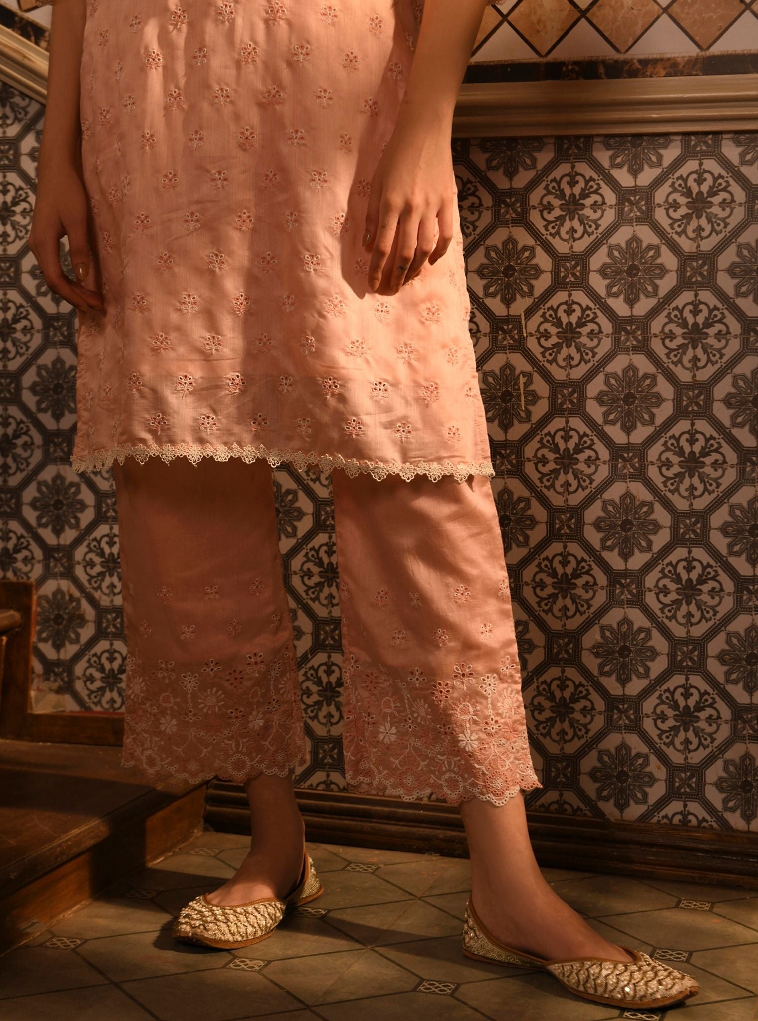 Ray Chanderi Pink Kurta Set