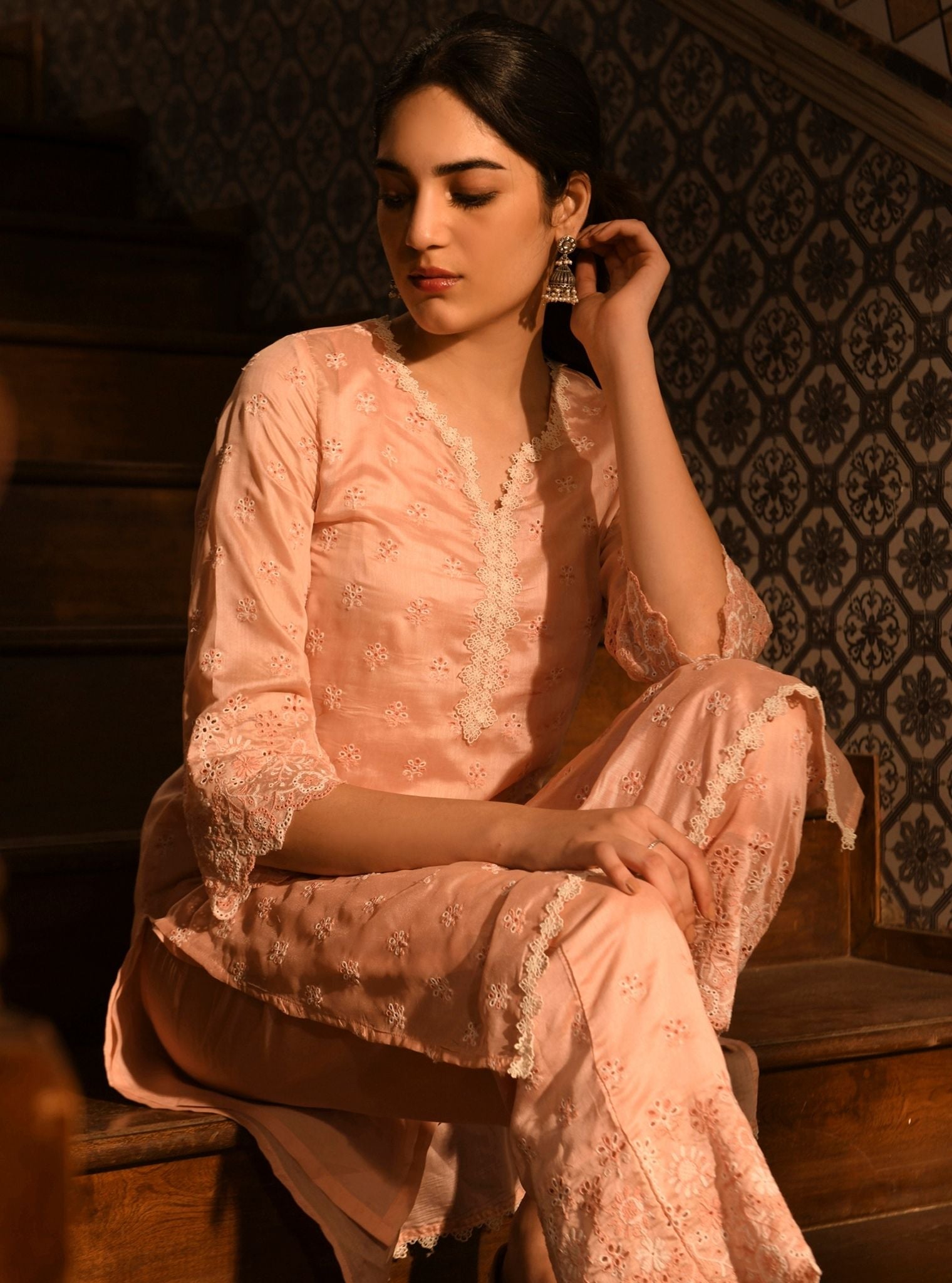 Ray Chanderi Pink Kurta Set