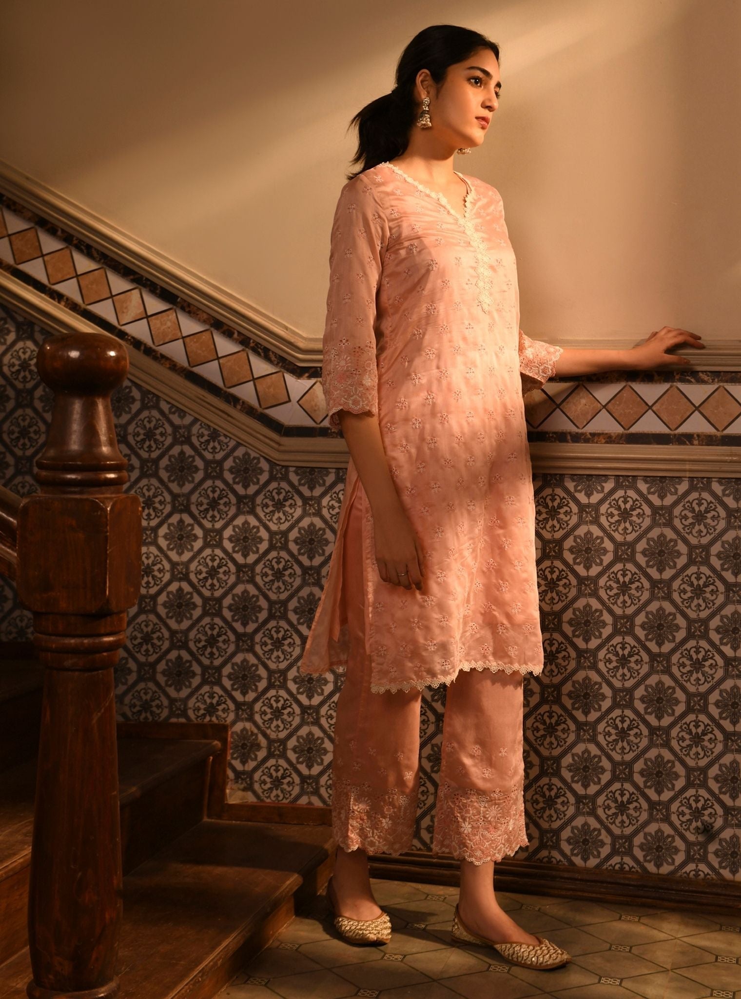 Ray Chanderi Pink Kurta Set