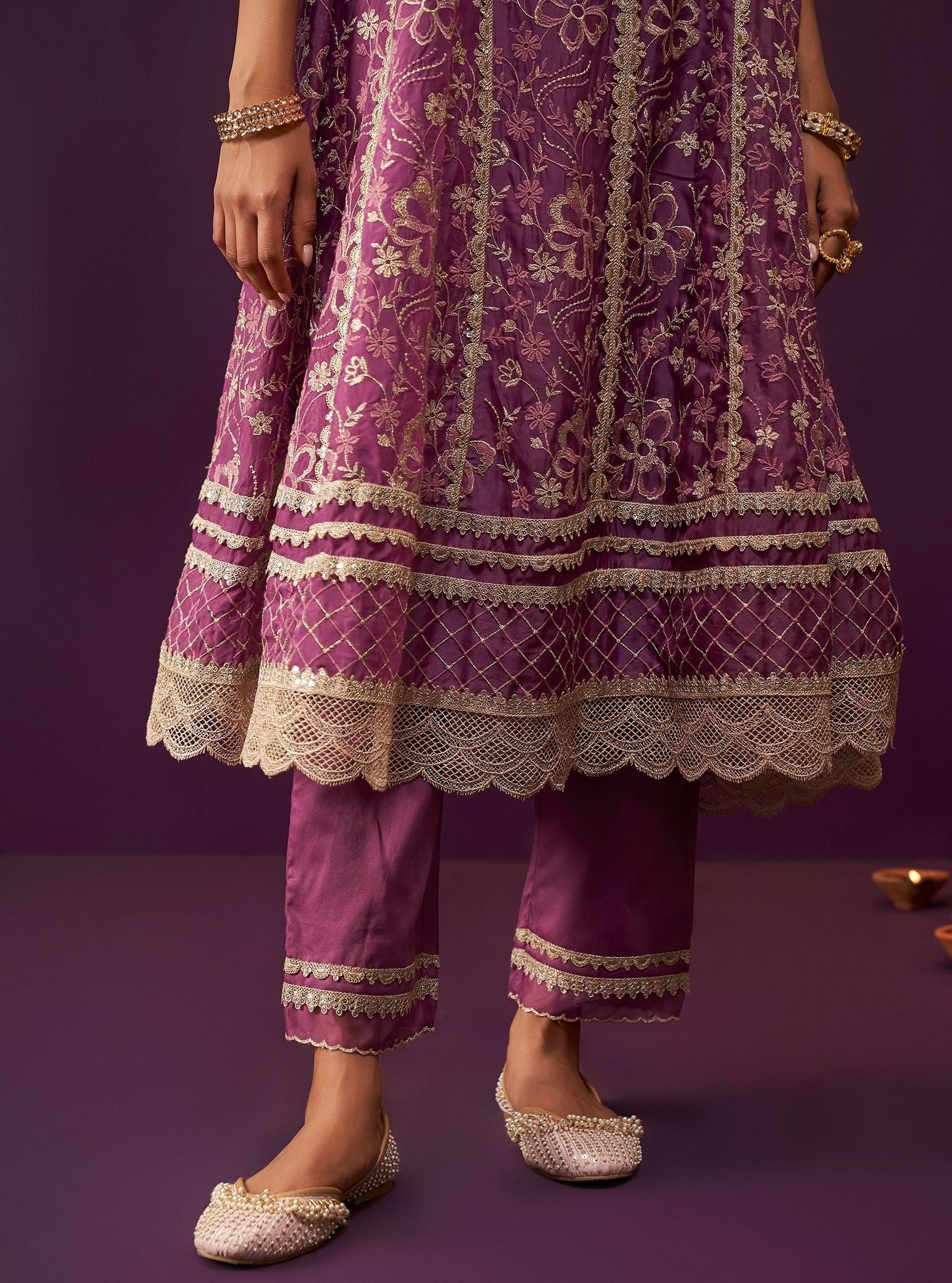 Sirikit Organza Grape Anarkali Kurta Set