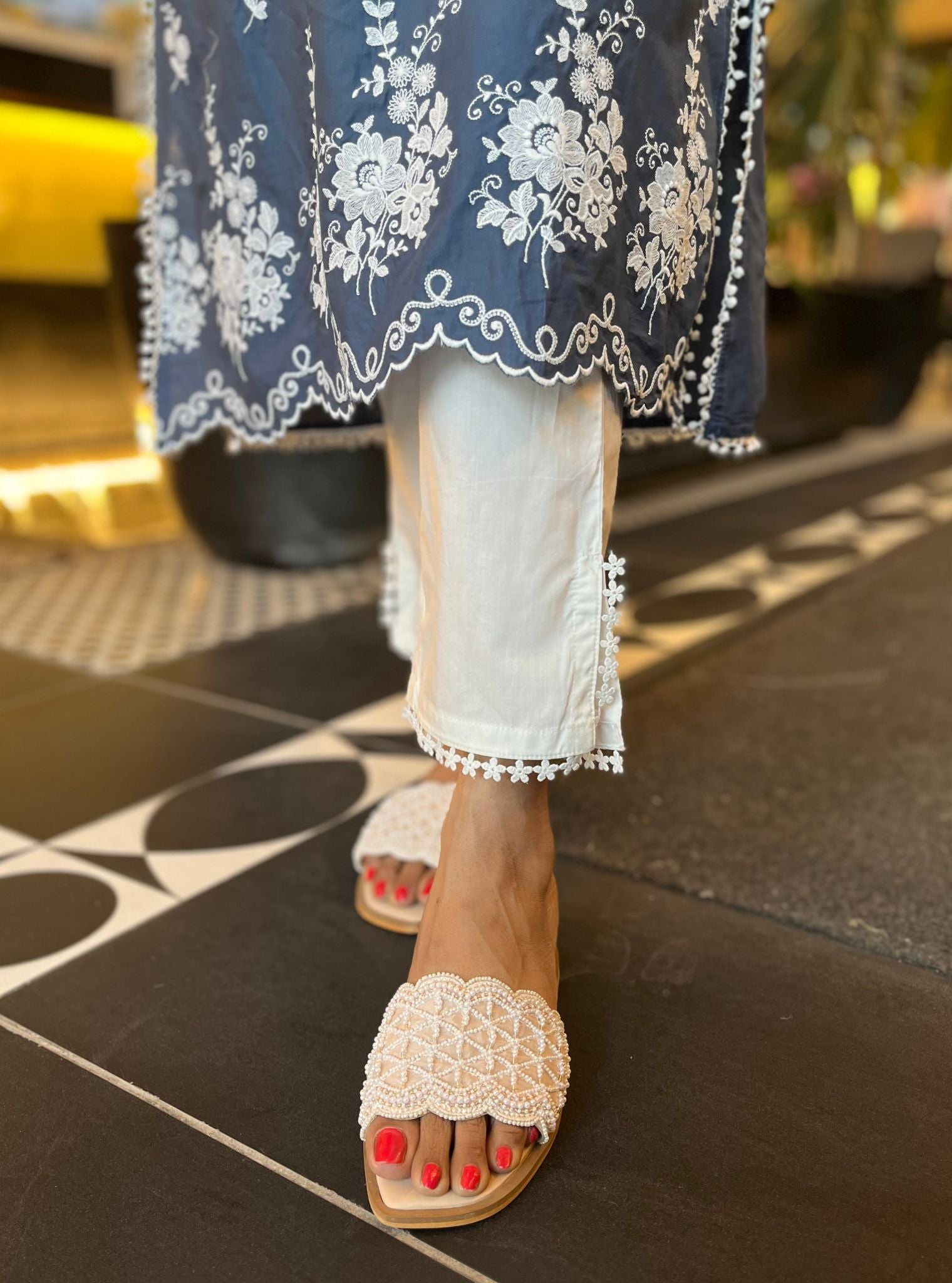 Love Song Supima Cotton Navy Kurta With Slit Pant