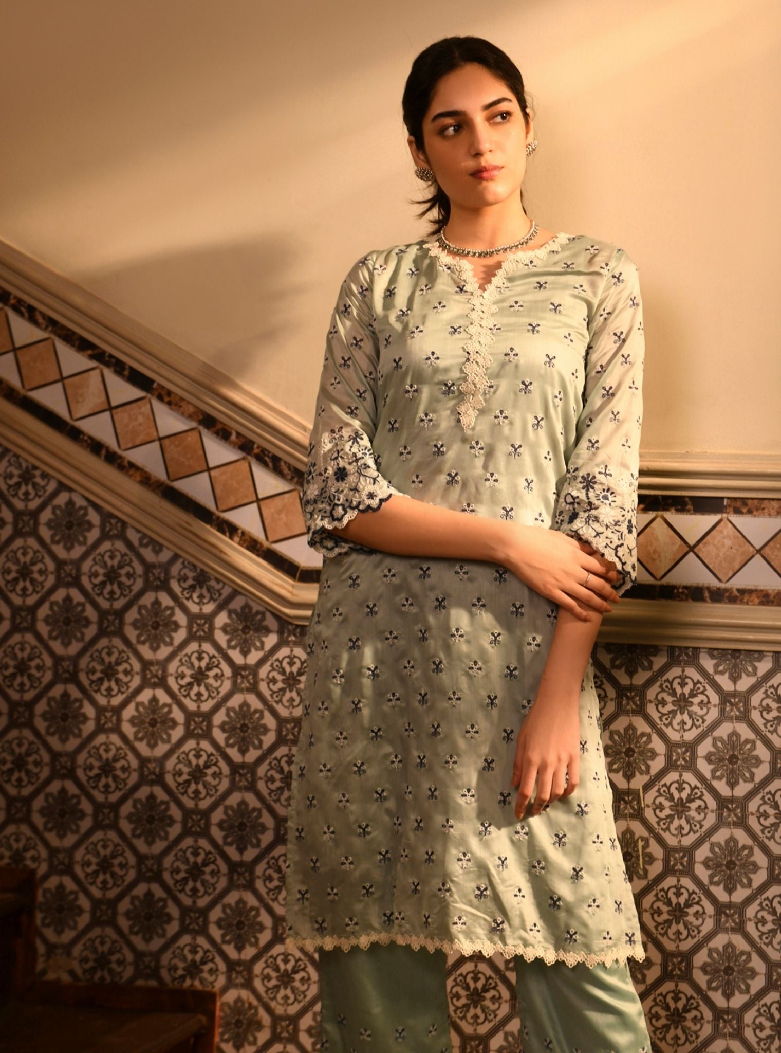 Ray Chanderi Light Blue Kurta Set