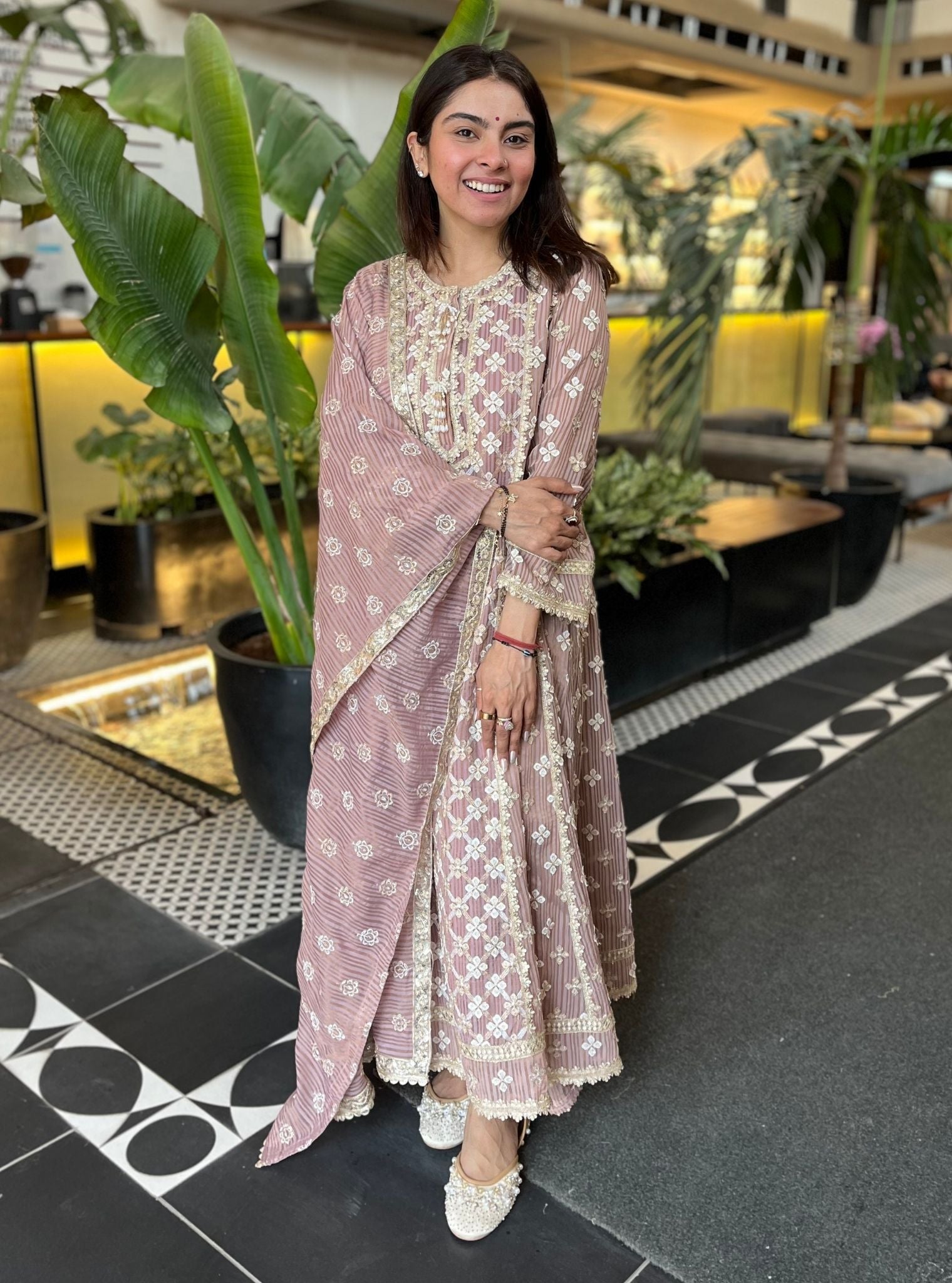 Eurielle Banarsi Lilac Anarkali Kurta Set