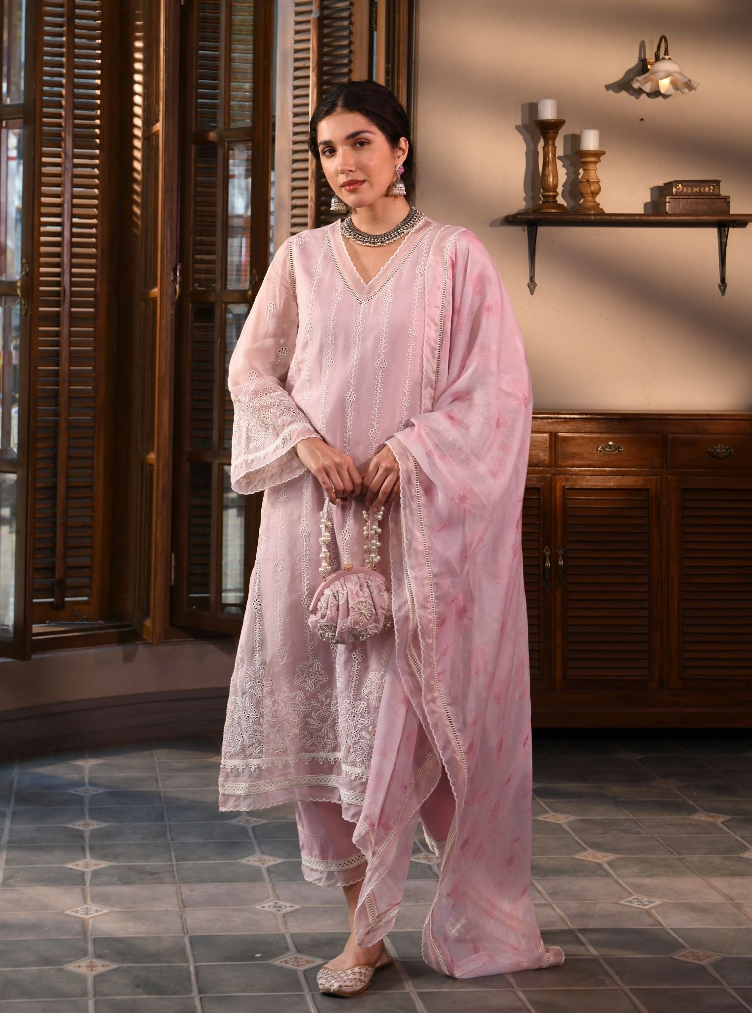 Parisa Organza Dusty Pink Kurta Set