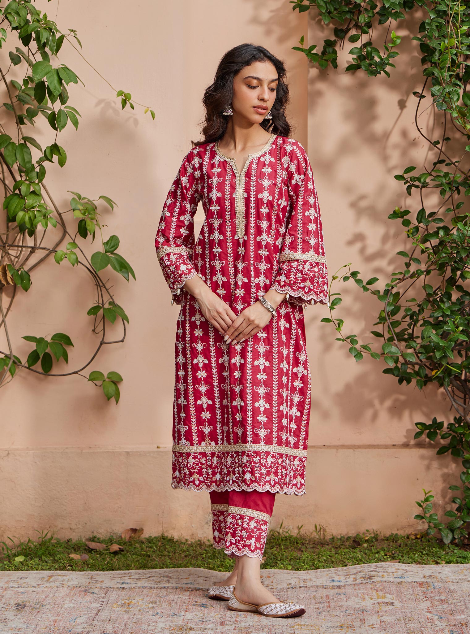 Mulmul Supima Cotton Purvayi Red Pant