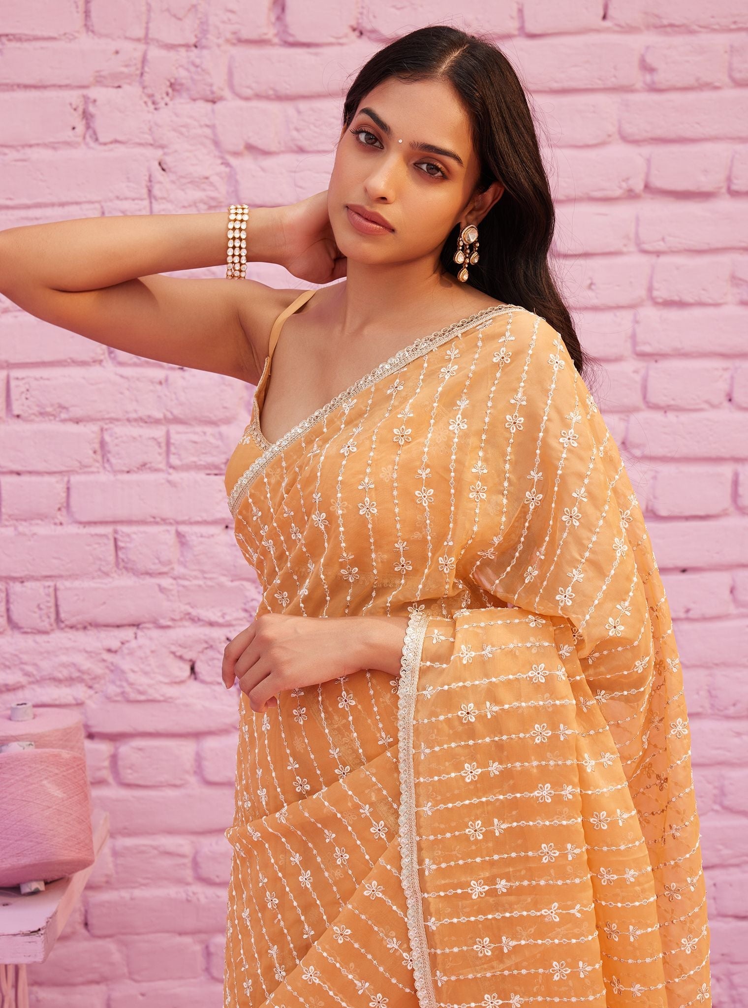 Rey Organza Orange Saree