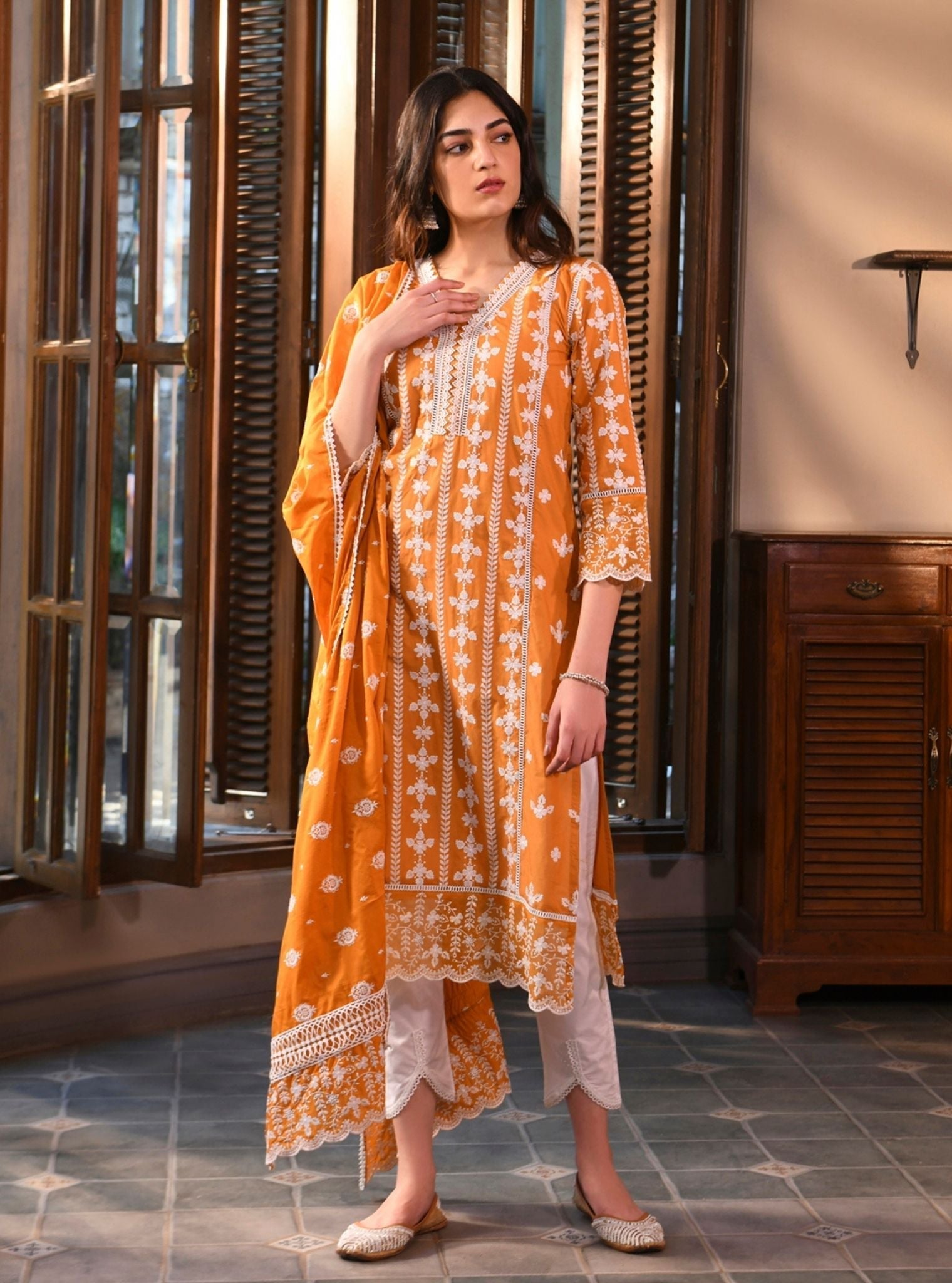 Arpina Supima Cotton Orange Kurta Set