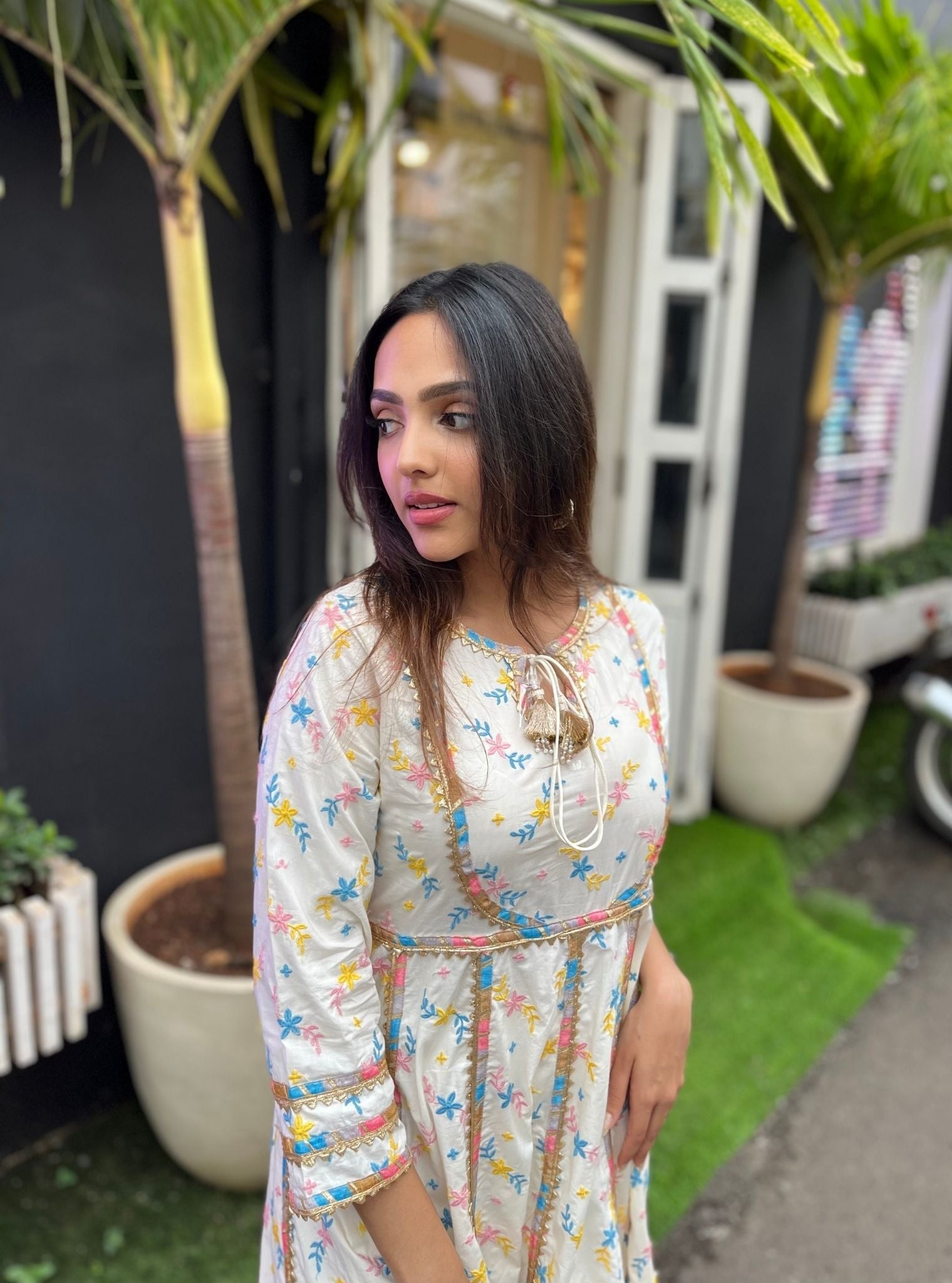 Melenia Supima Cotton Off White Anarkali Kurta Set