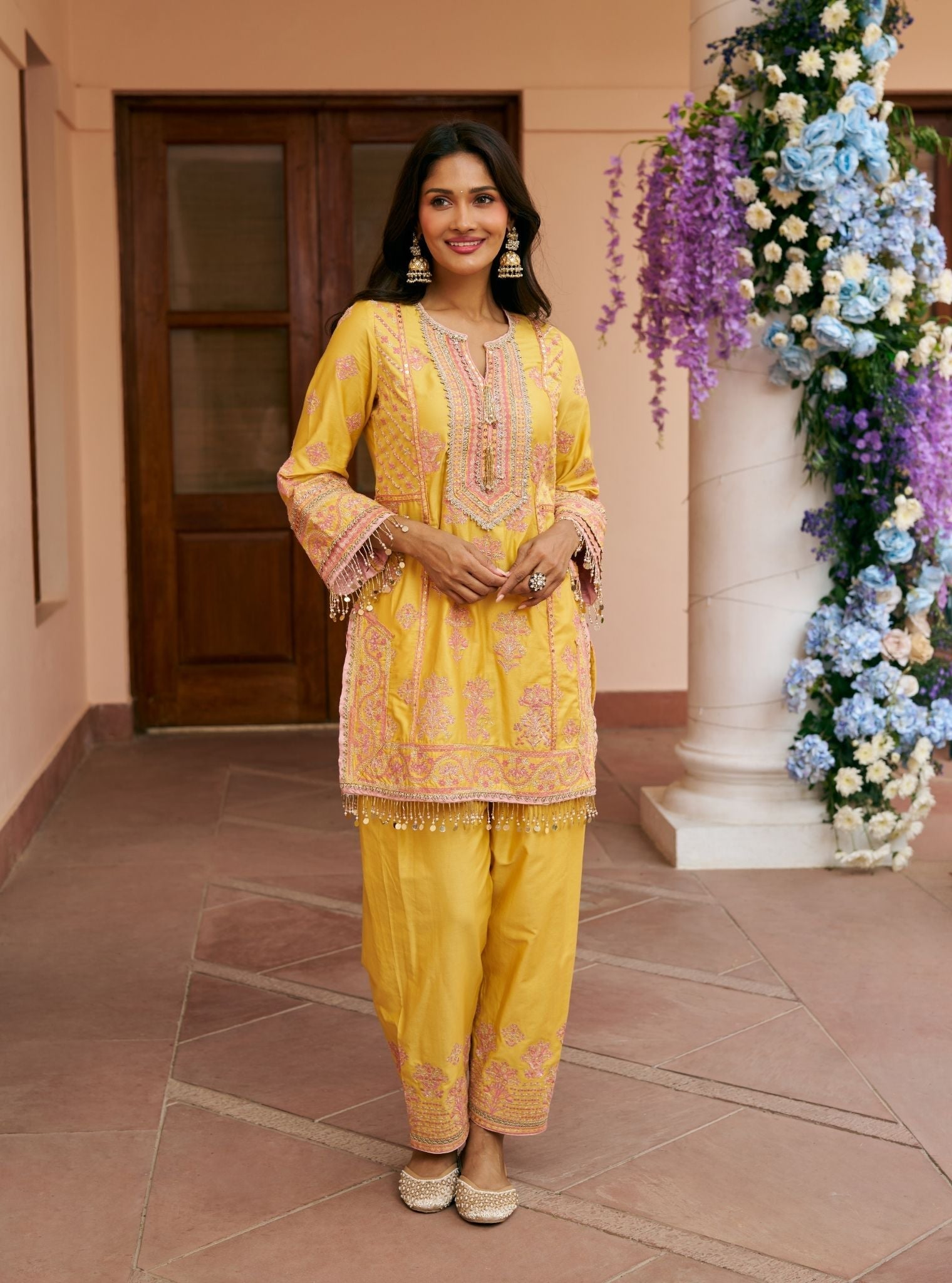 Khumari Pima Satin Mustard Kurta Set