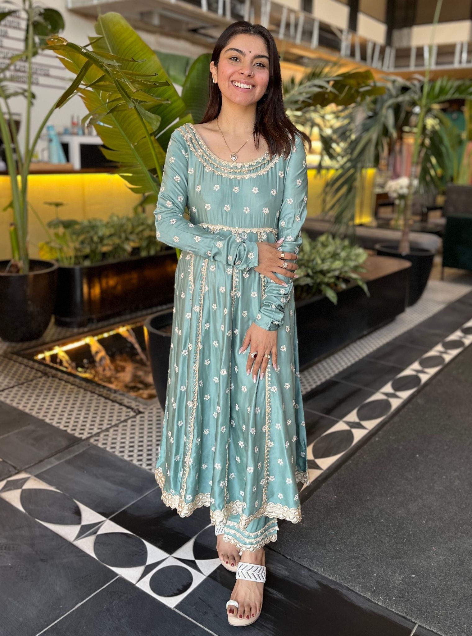 Louna Modal Satin Teal Blue Anarkali Kurta Set