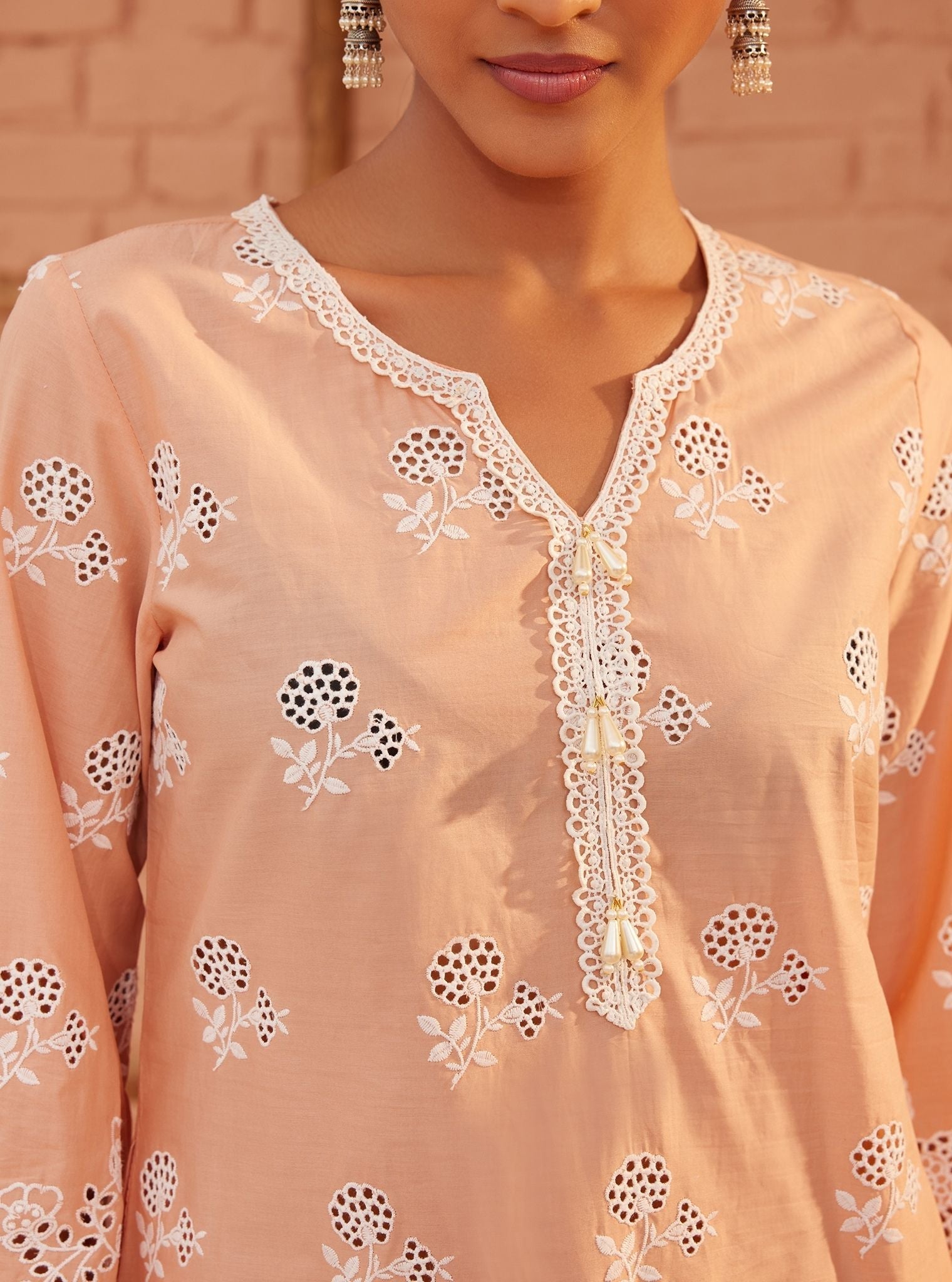 Dahna Supima Cotton Peach Kurta Set