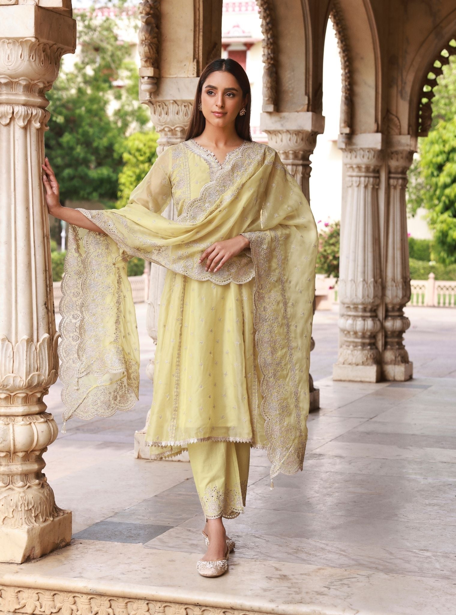 Elusha Organza Lime Kurta Set