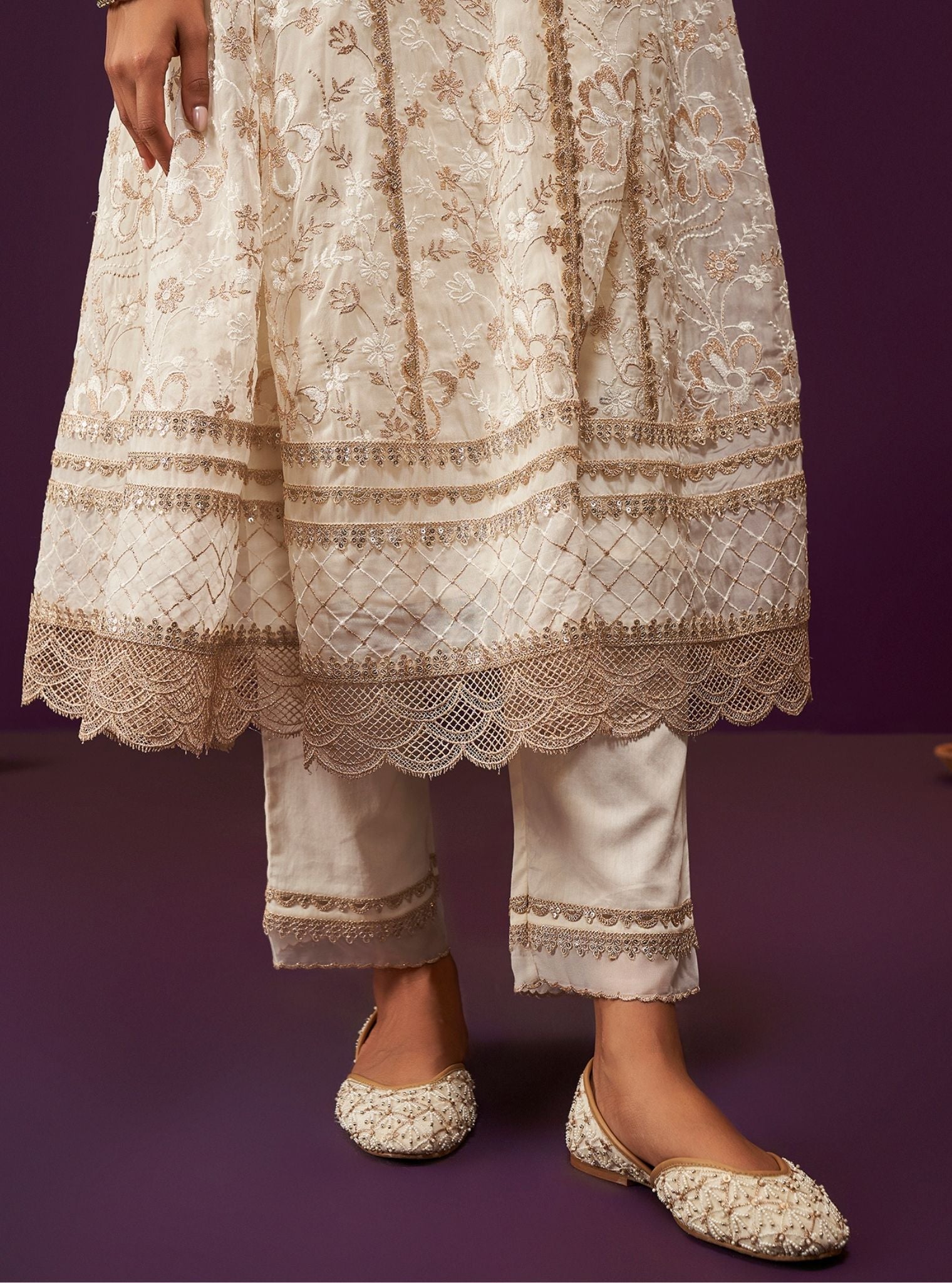 Sirikit Organza Off White Anarkali Kurta Set