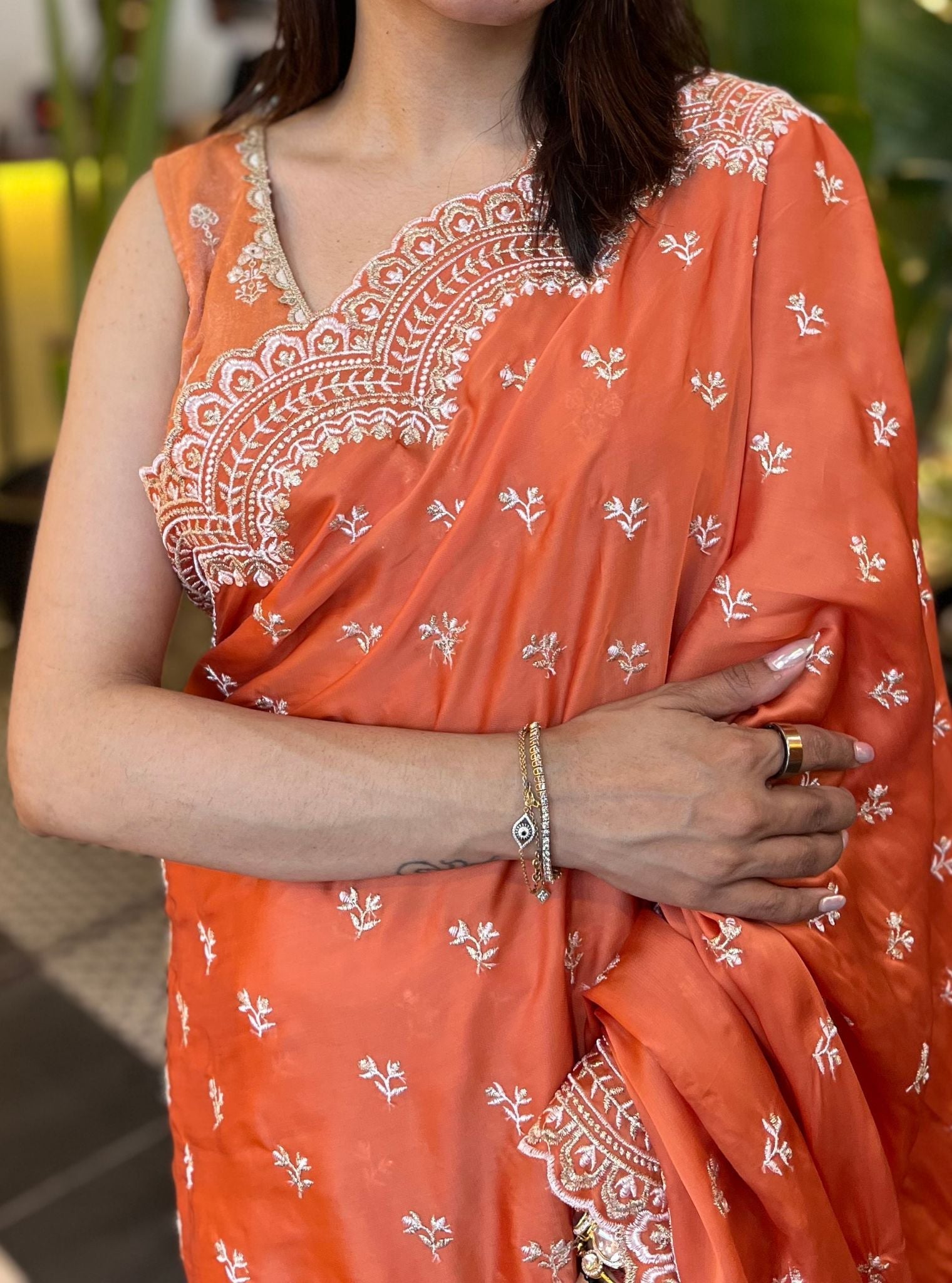 Bindiya Organza Satin Orange Saree