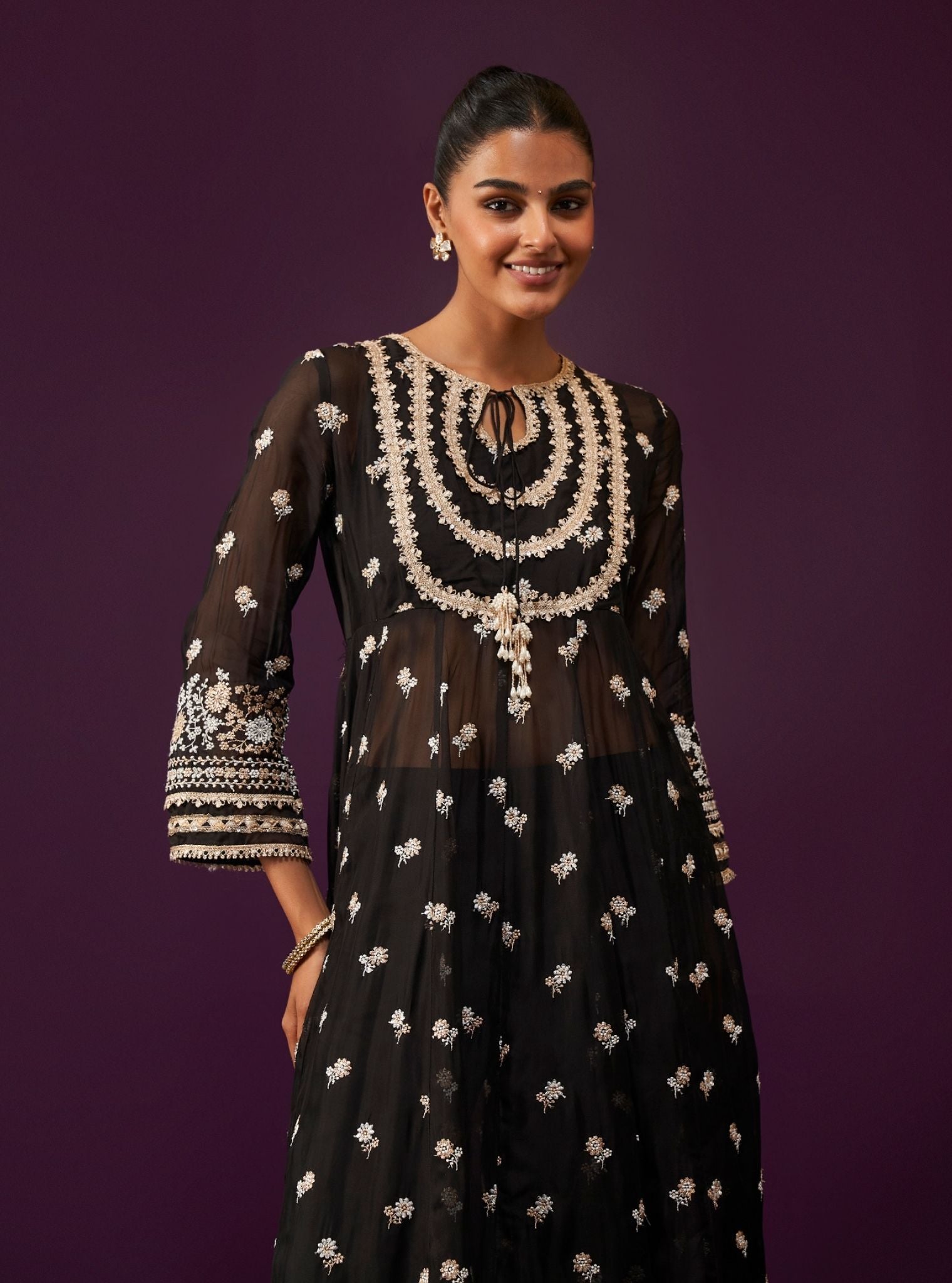 Sumalee Organza Black Anarkali Kurta Set