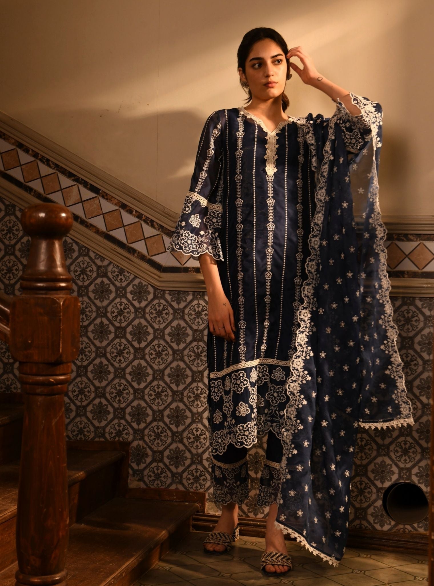 Reef Chanderi Navy Kurta Set