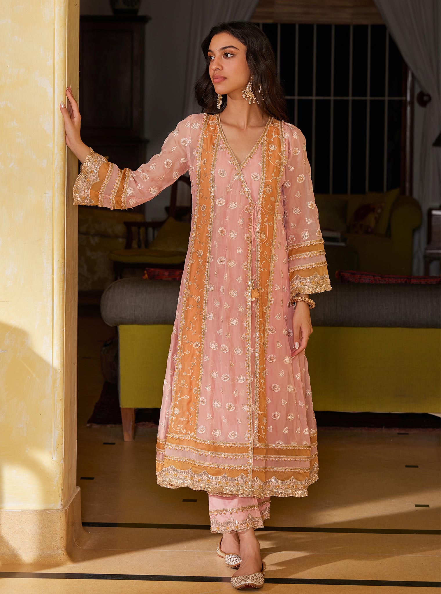 Panya Organza Pink Anarkali Kurta Set