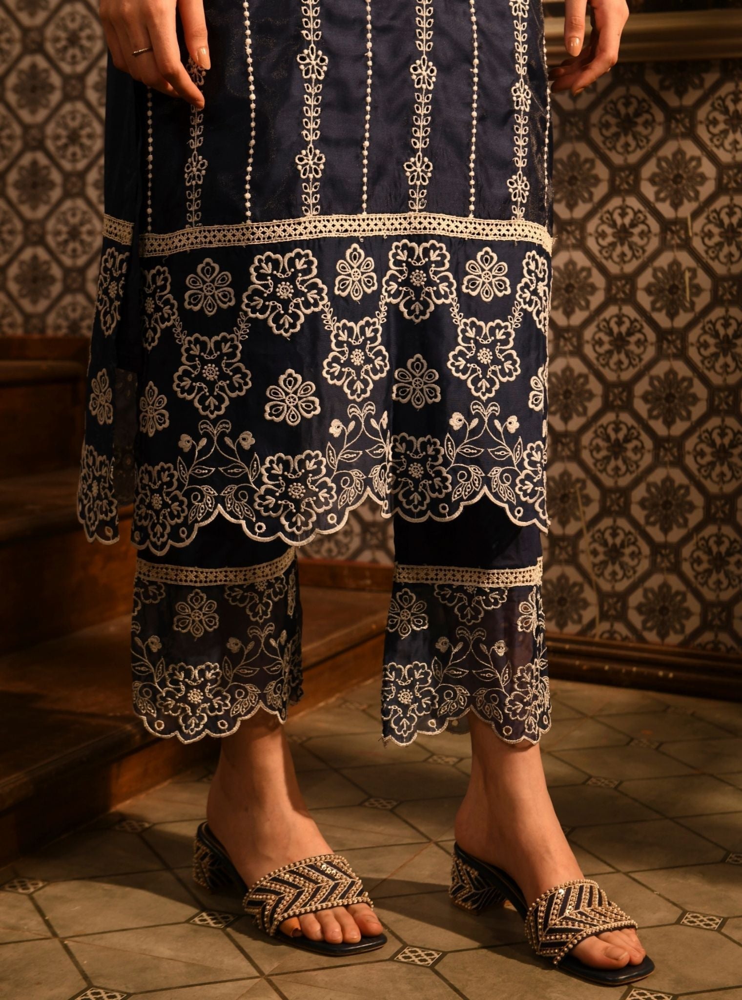 Reef Chanderi Navy Kurta Set