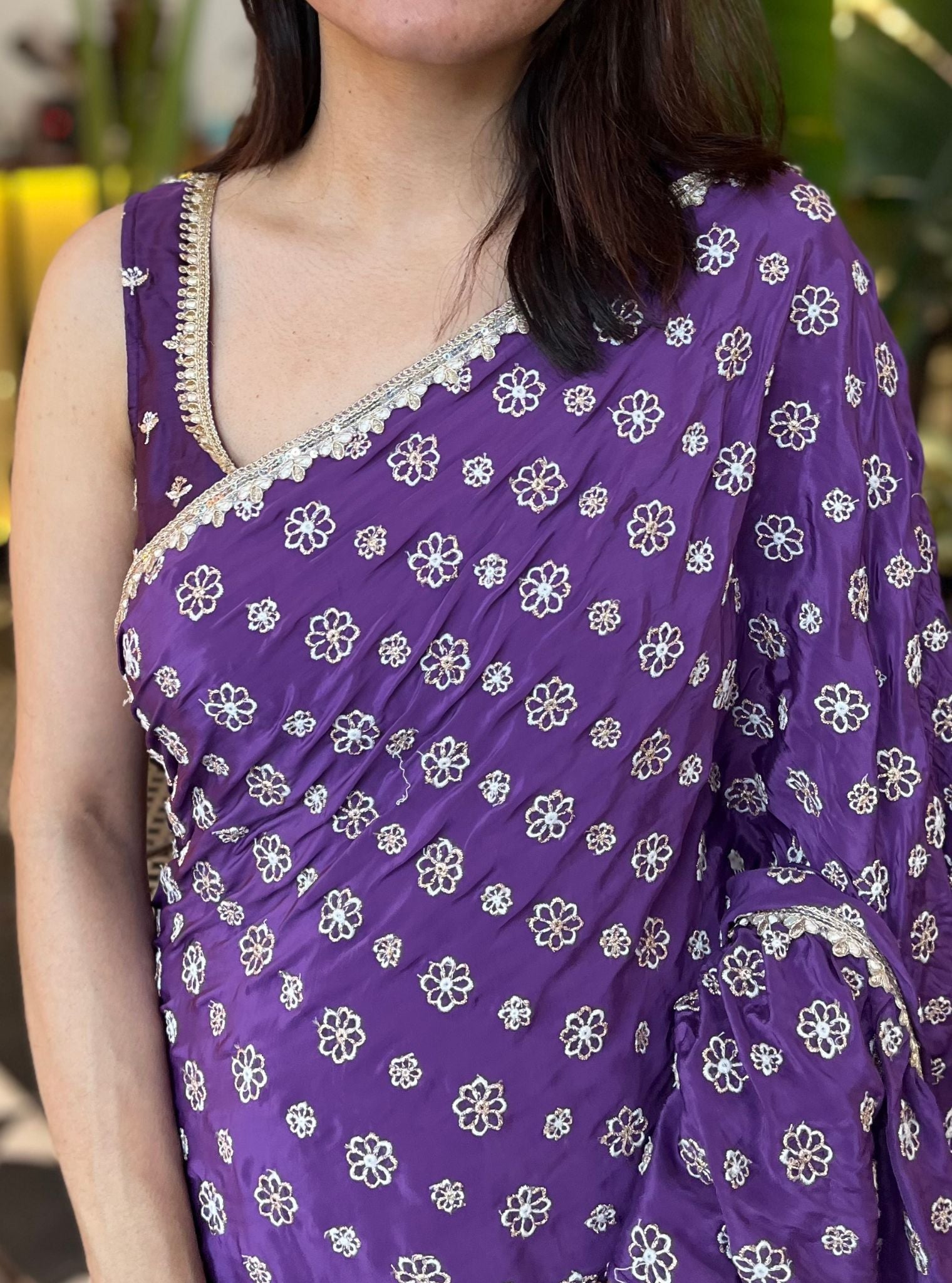 Brahmi Crepe Pre-Stitched Purple Saree