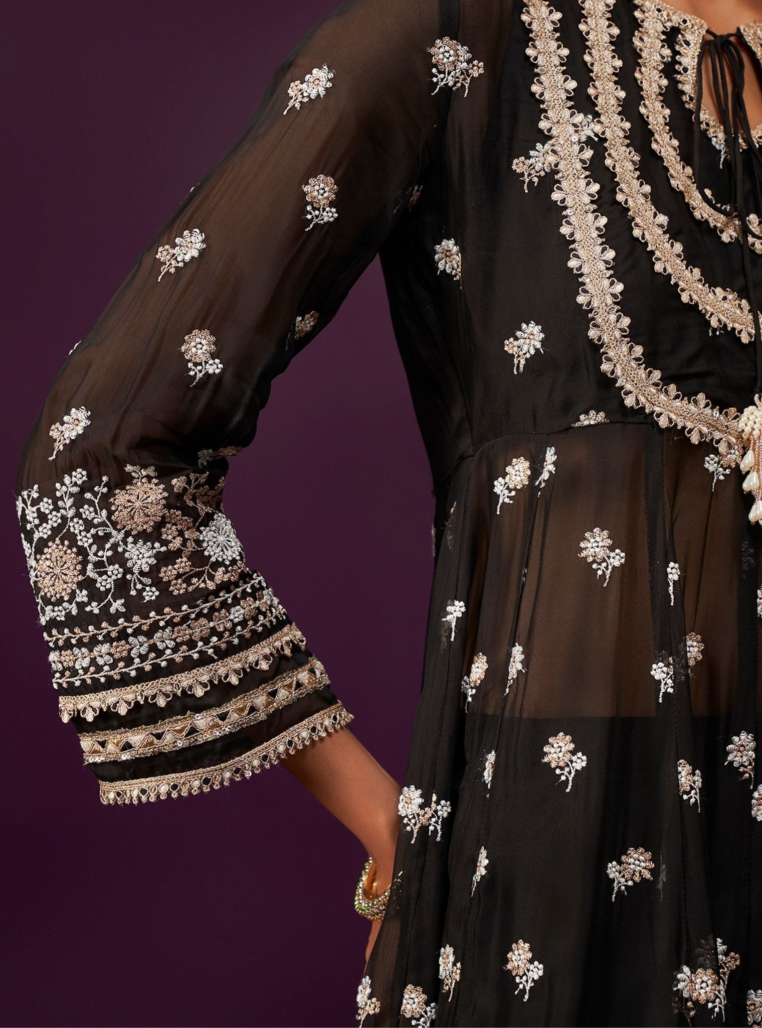 Sumalee Organza Black Anarkali Kurta Set