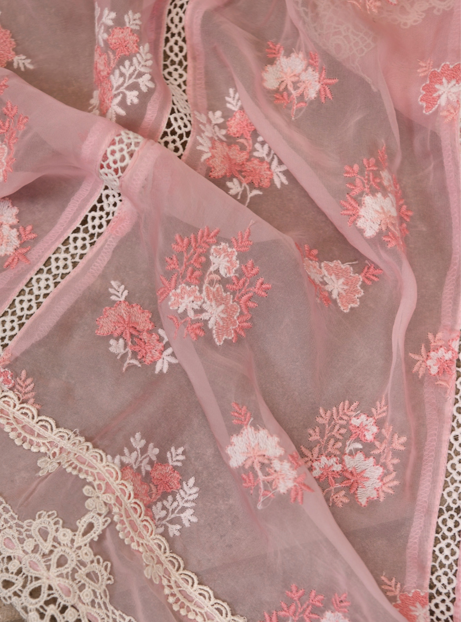 Stirling Organza Pink Anarkali Kurta Set