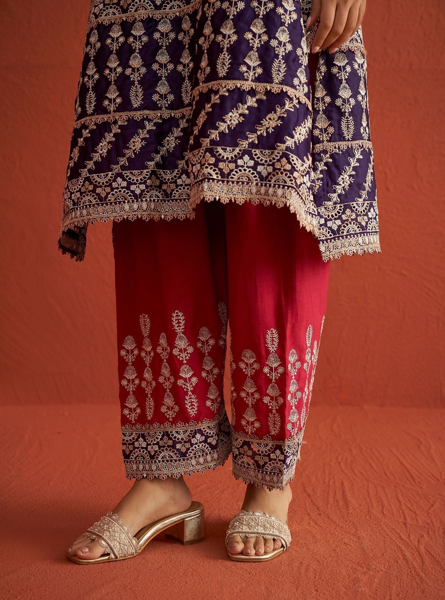 Ambar Organza Satin Purple Kurta Set