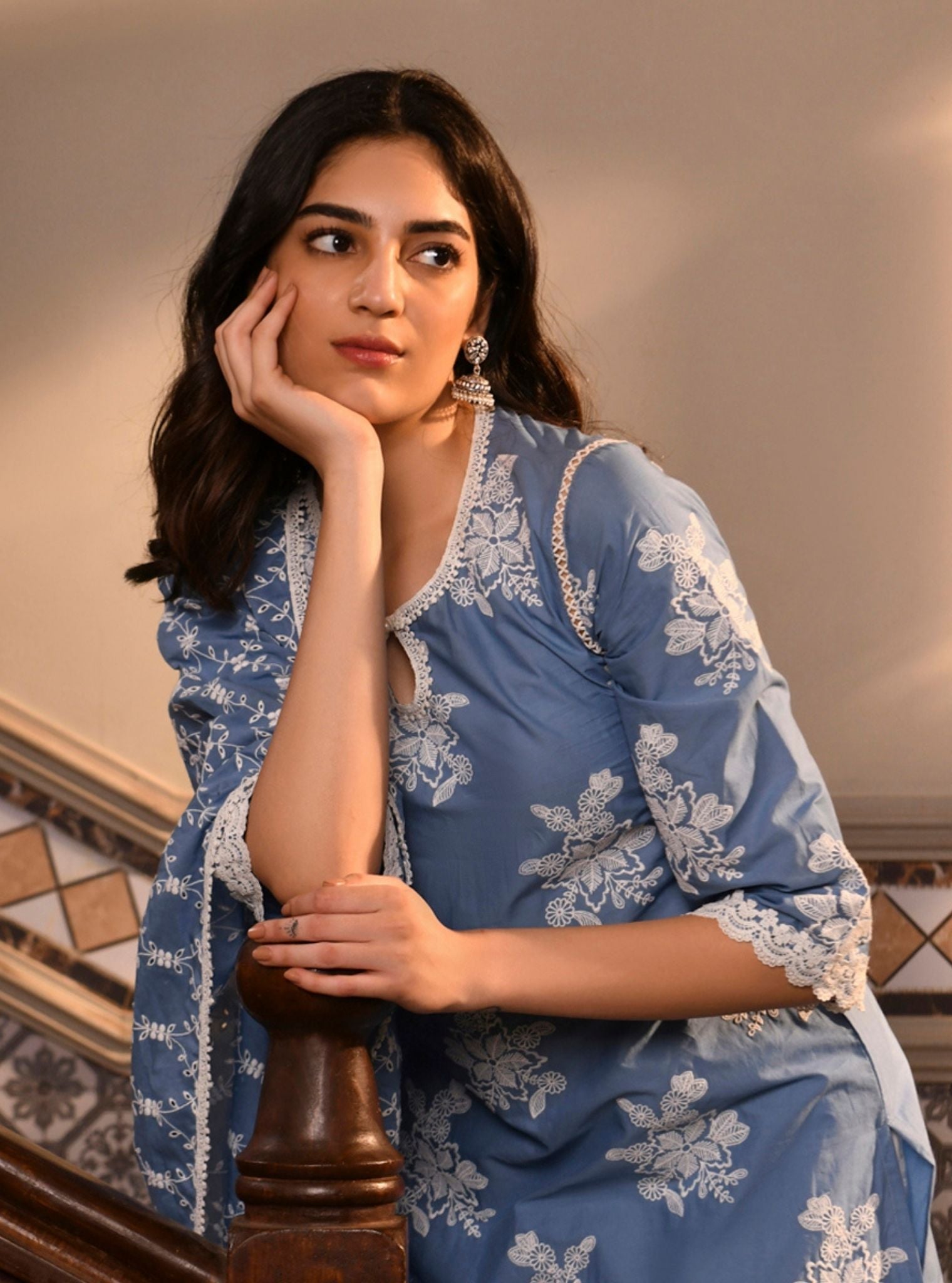 Ayda Supima Cotton Denim Kurta Set