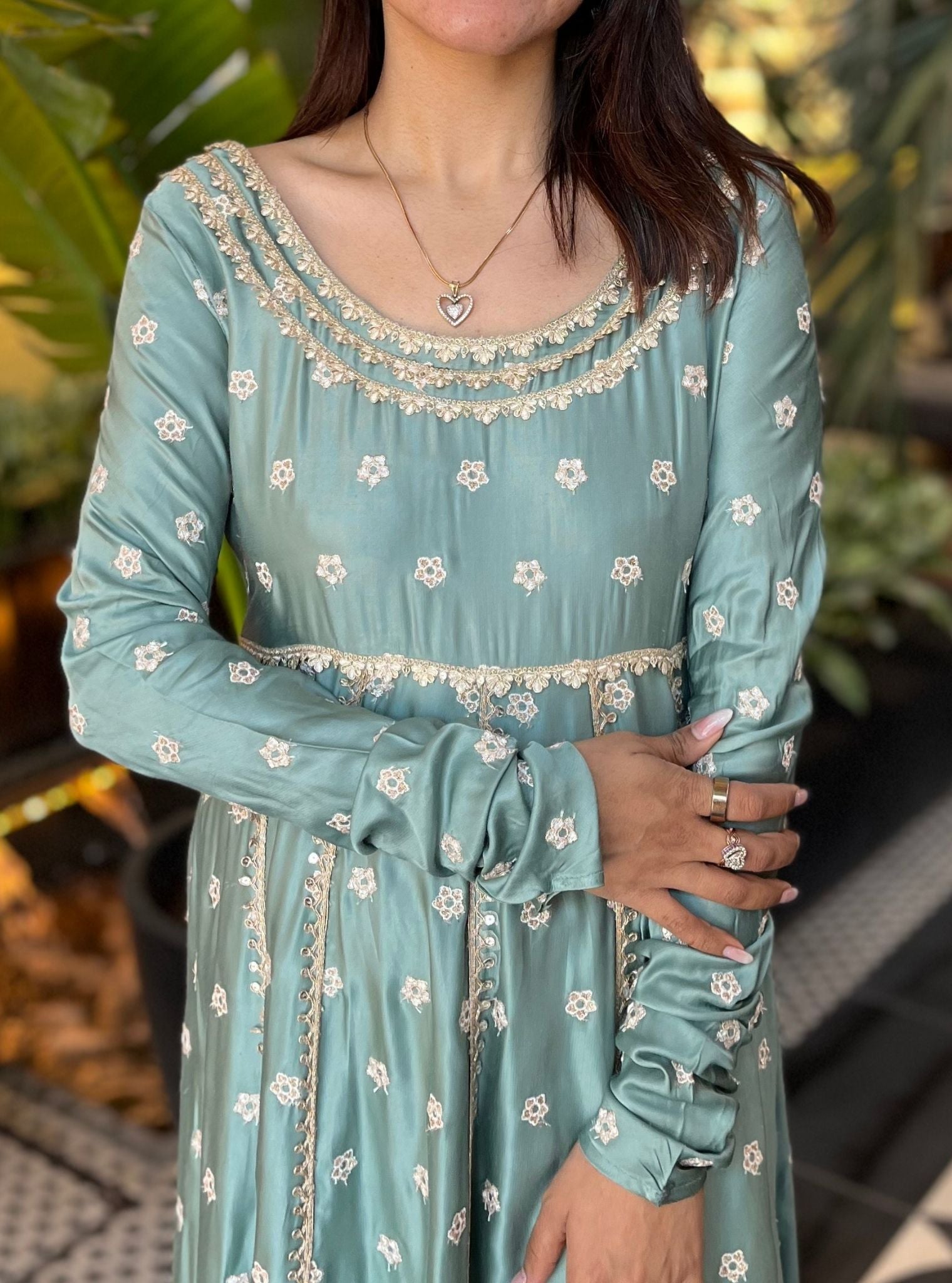 Louna Modal Satin Teal Blue Anarkali Kurta Set