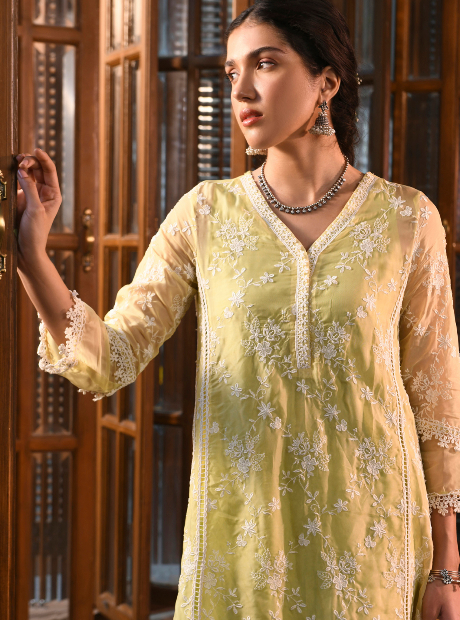 Hiyti Organza Lime Kurta Set