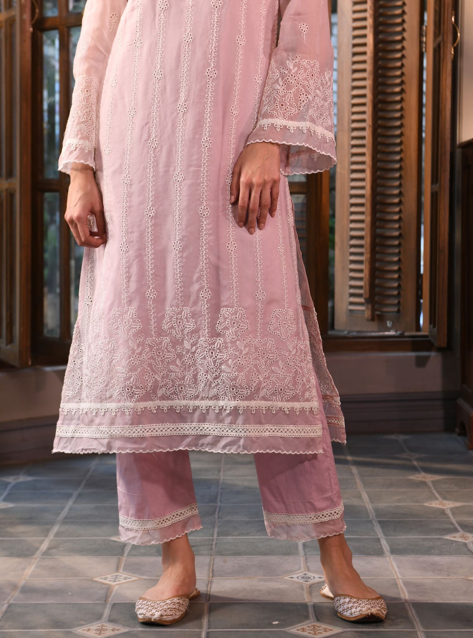 Parisa Organza Dusty Pink Kurta Set