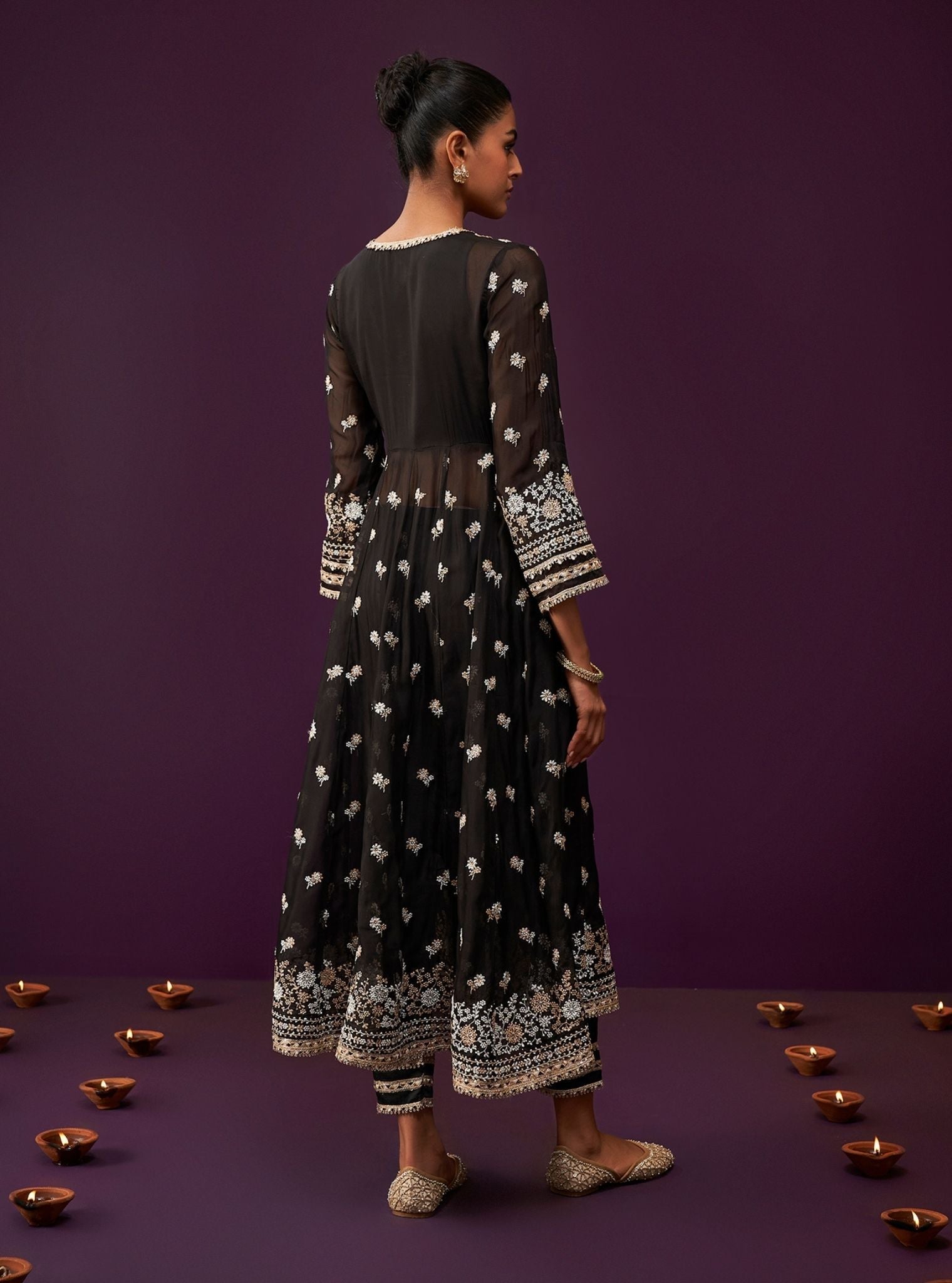 Sumalee Organza Black Anarkali Kurta Set